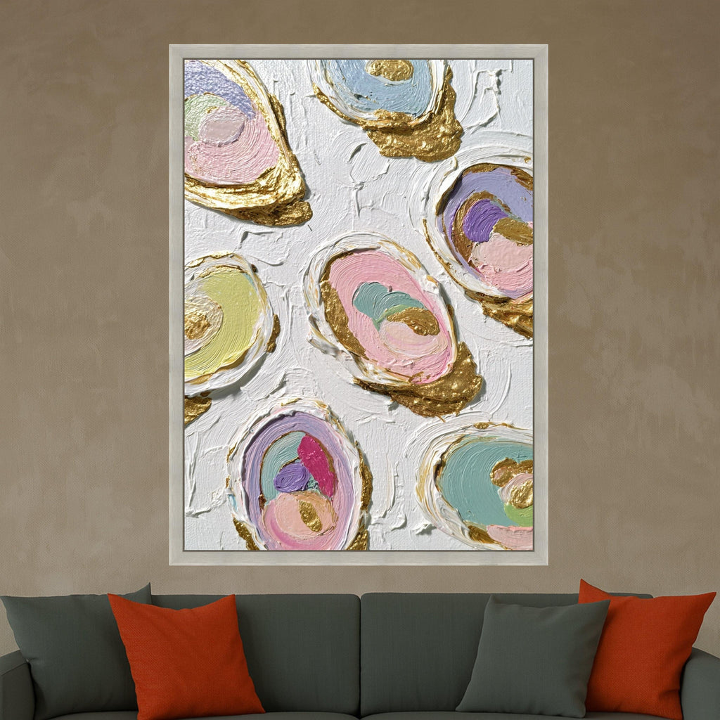 Large Framed Abstract Canvas, Colorful Art, Gold Accent Wall, Modern Home Decoration