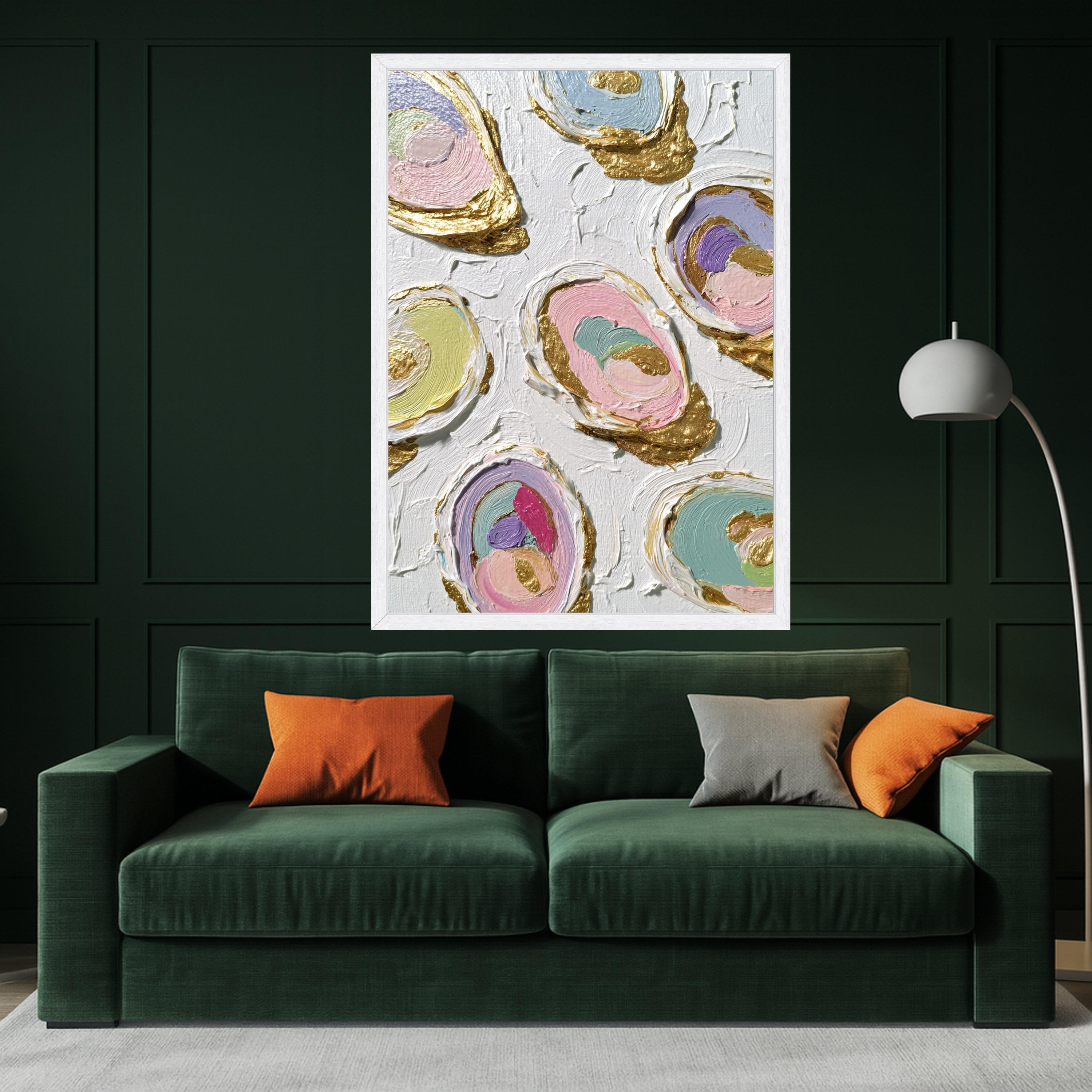 Large Framed Abstract Canvas, Colorful Art, Gold Accent Wall, Modern Home Decoration
