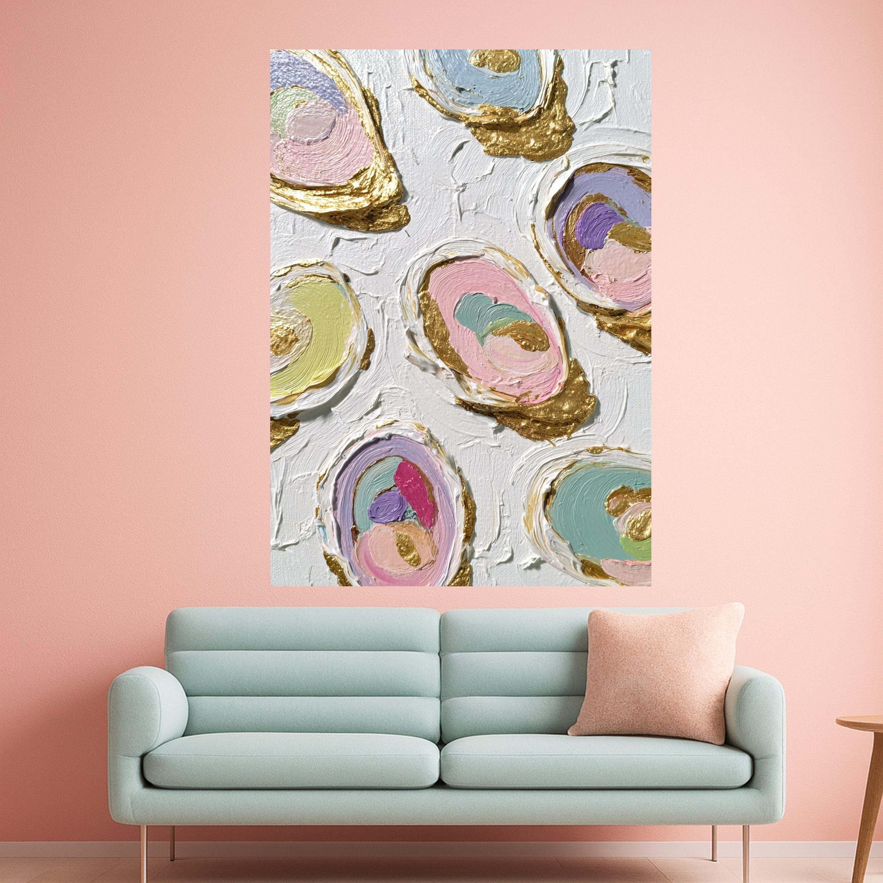 Large Framed Abstract Canvas, Colorful Art, Gold Accent Wall, Modern Home Decoration