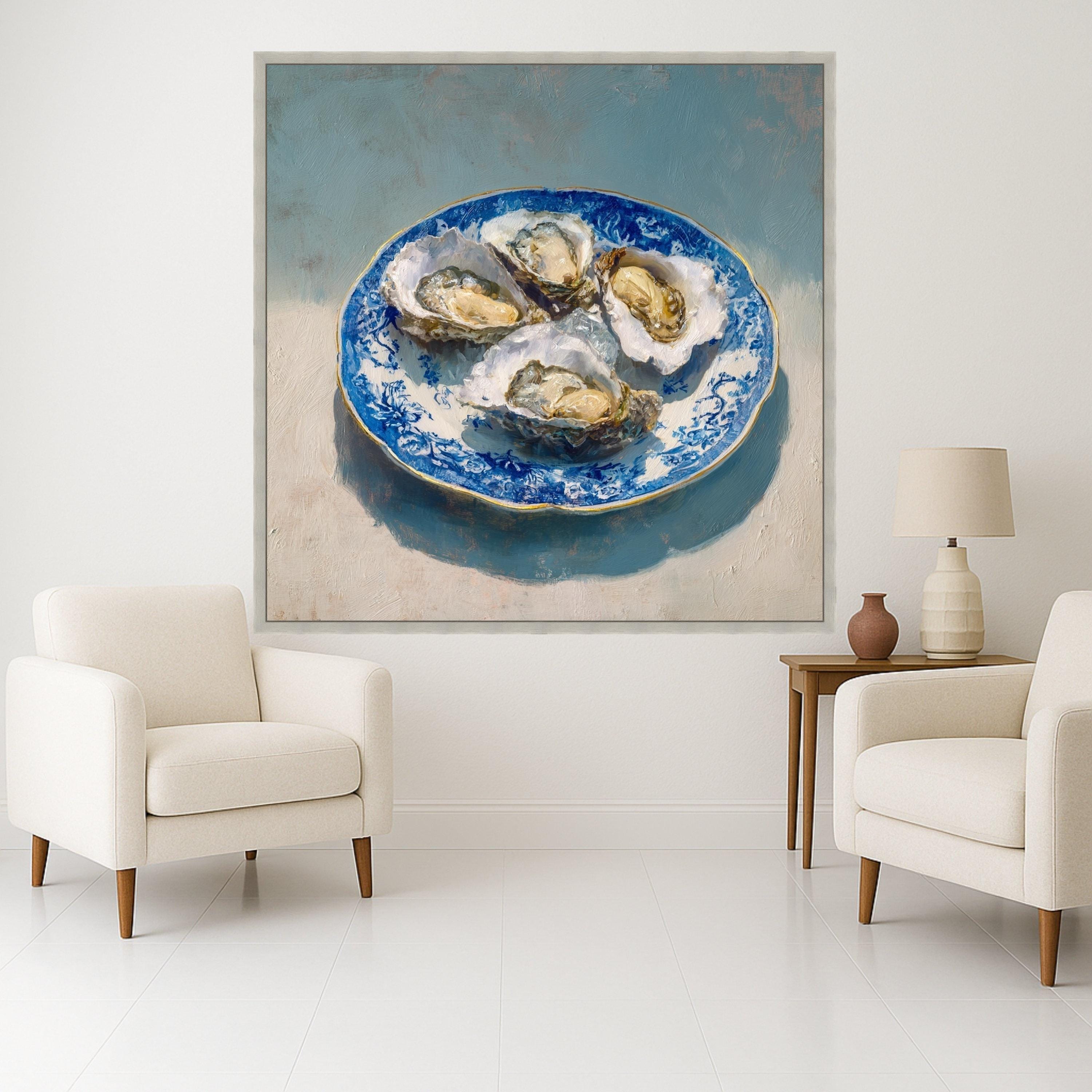 Elegant Oyster Shell Art Canvas, Coastal Oyster Print Wall Art, Blue Plate Oyster Decor, Nautical Oyster Shell Wall Art, Ready to Hang
