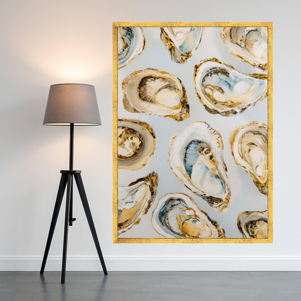 Elegant Oyster Shell Art Canvas, Coastal Oyster Print Wall Art, Oyster Decor Painting, Nautical Oyster Shell Wall Art, Ready to Hang Canvas