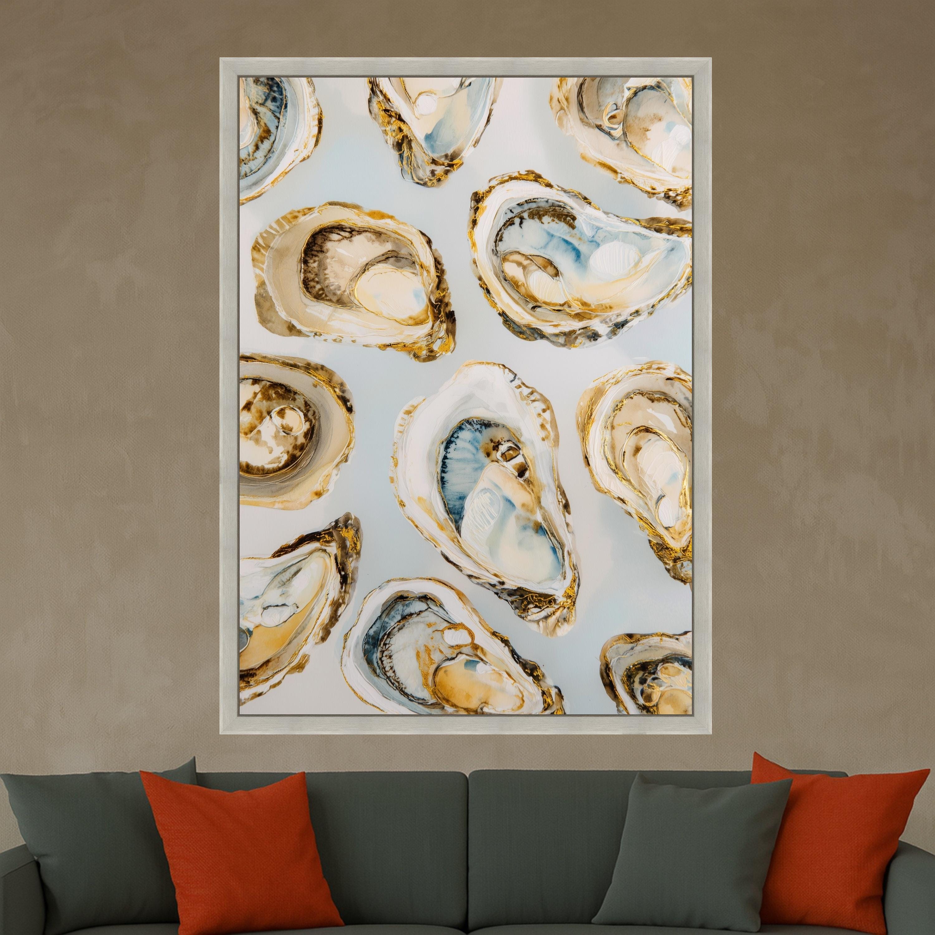 Elegant Oyster Shell Art Canvas, Coastal Oyster Print Wall Art, Oyster Decor Painting, Nautical Oyster Shell Wall Art, Ready to Hang Canvas