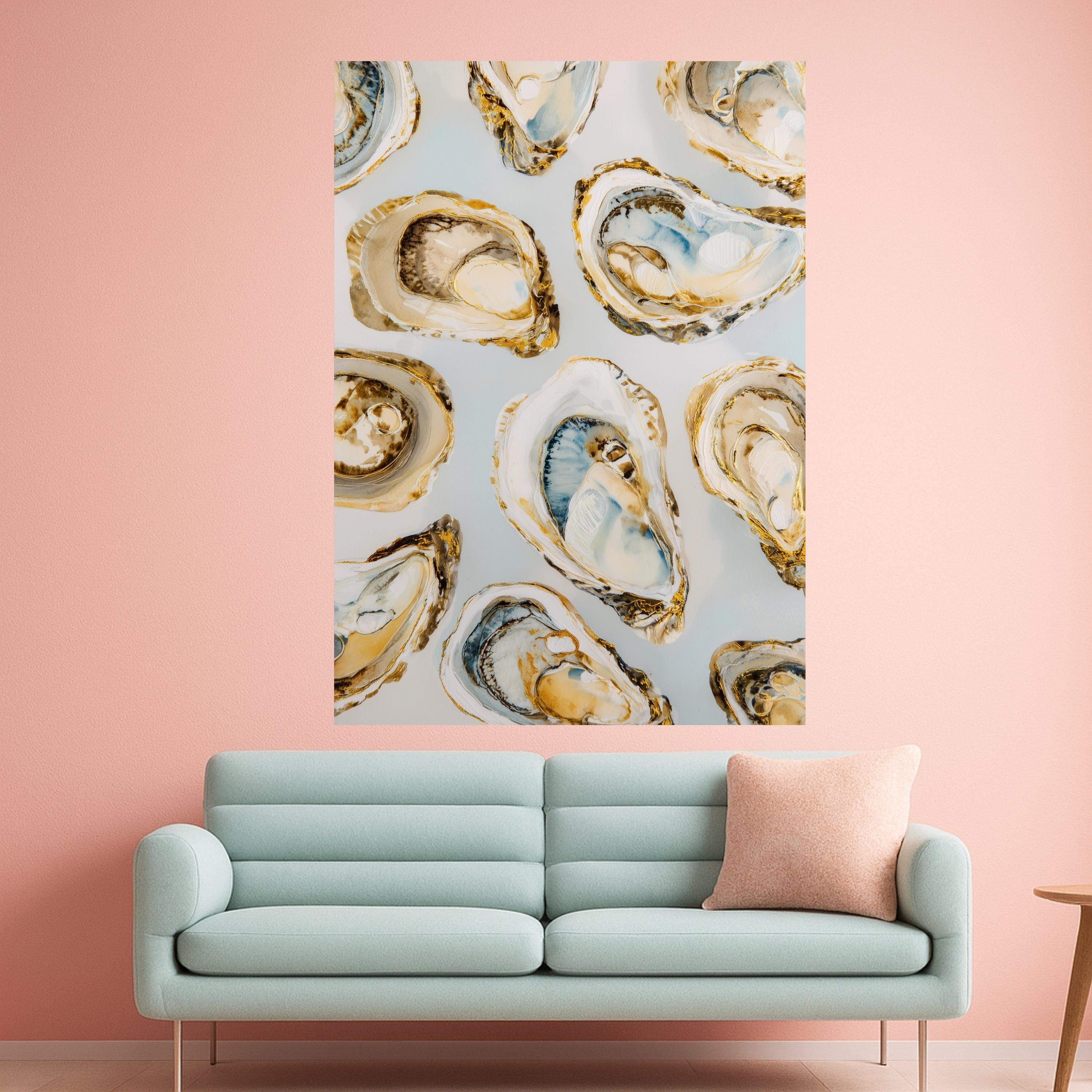 Elegant Oyster Shell Art Canvas, Coastal Oyster Print Wall Art, Oyster Decor Painting, Nautical Oyster Shell Wall Art, Ready to Hang Canvas