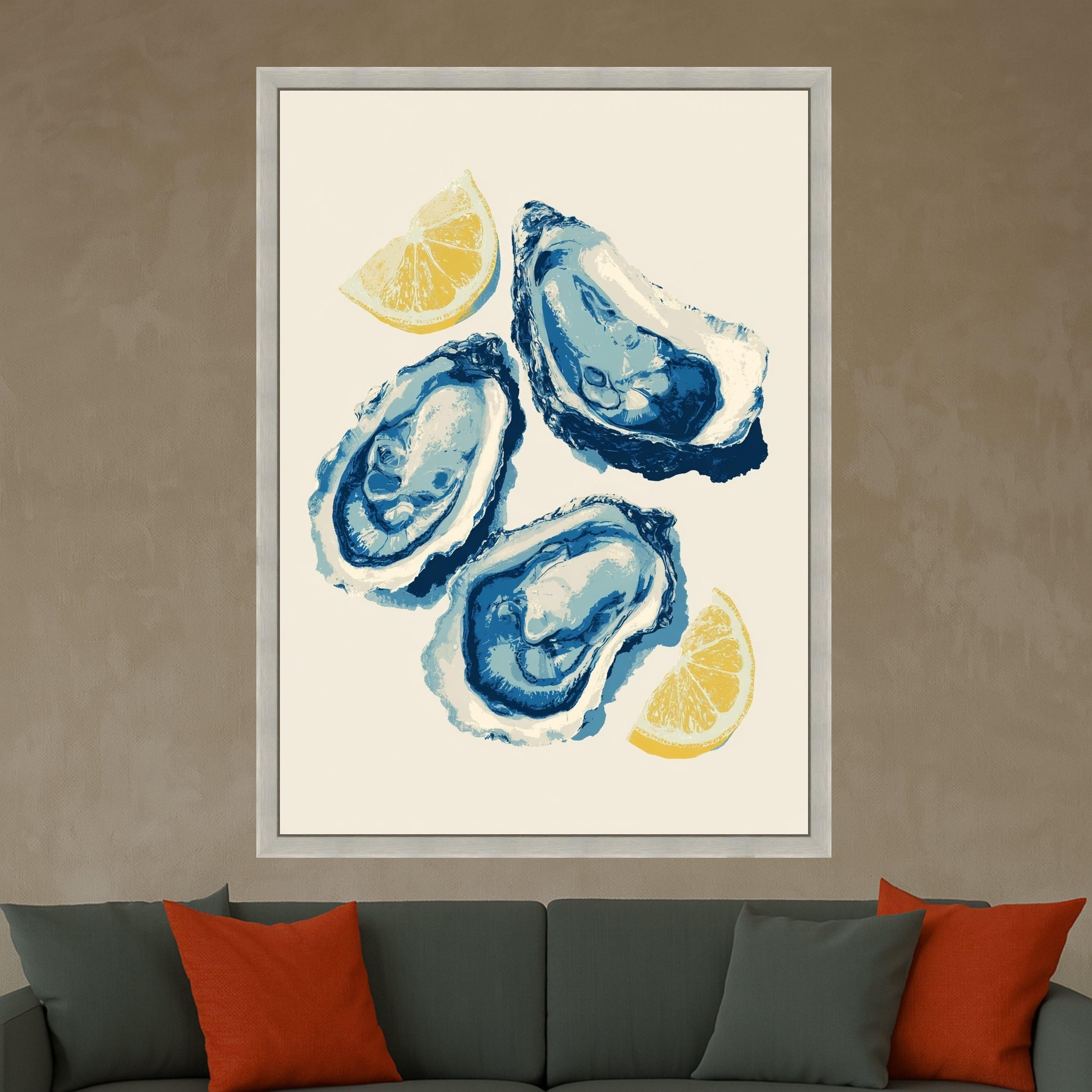 Blue Oyster Art, Coastal Canvas, Seafood Wall Art, Oyster Shell Print, Nautical Kitchen Canvas Art, Beach House Wall Decor