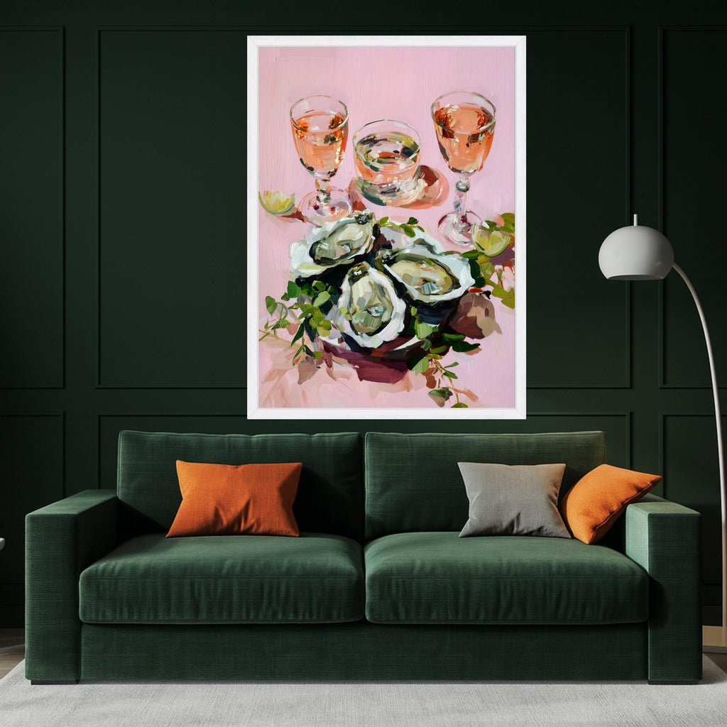 Oyster Shell Art with Rosé Wine, Oyster Print Canvas, Oyster Wall Art, Coastal Oyster Decor, Oyster Prints Canvas, Elegant Oyster Shell Wall