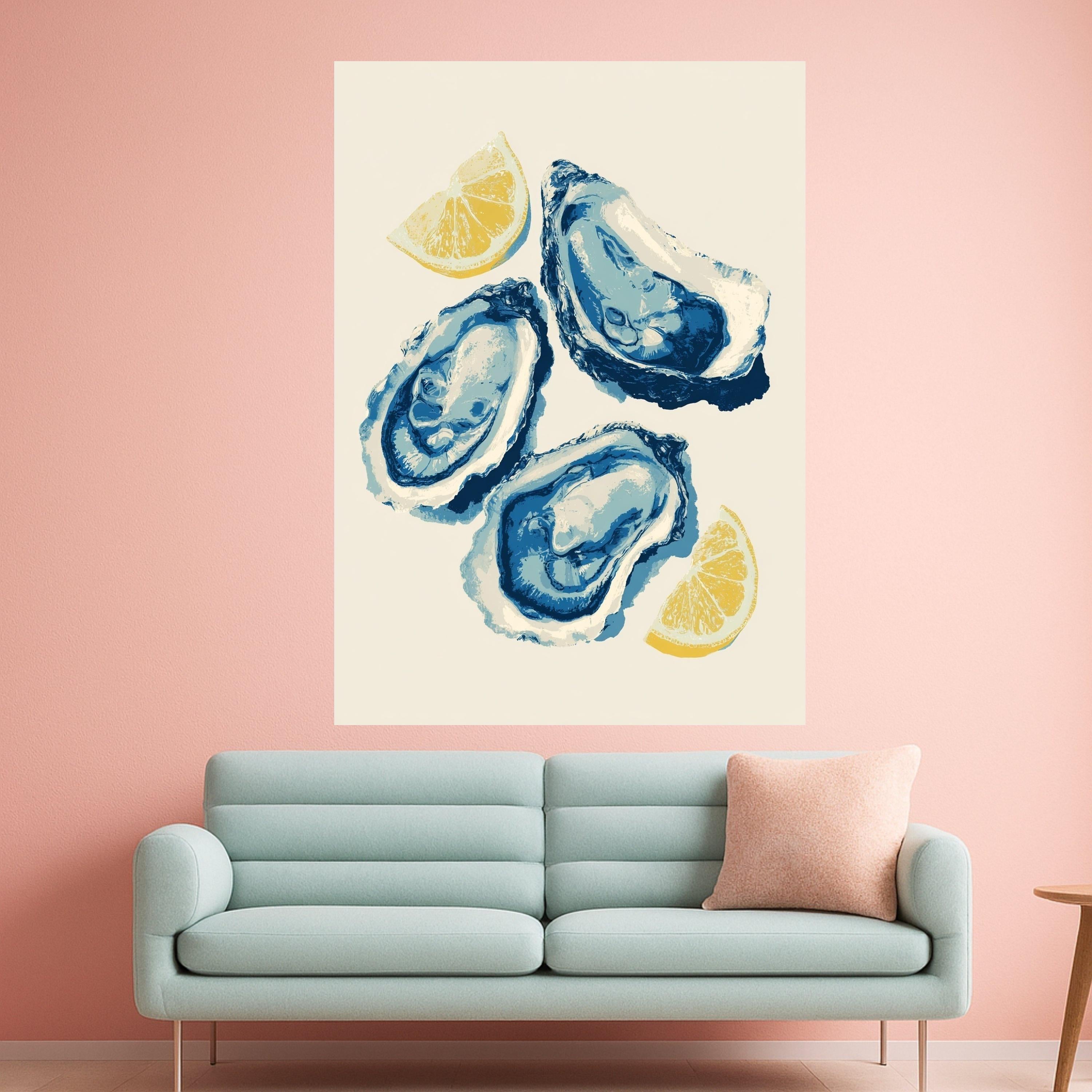 Blue Oyster Art, Coastal Canvas, Seafood Wall Art, Oyster Shell Print, Nautical Kitchen Canvas Art, Beach House Wall Decor
