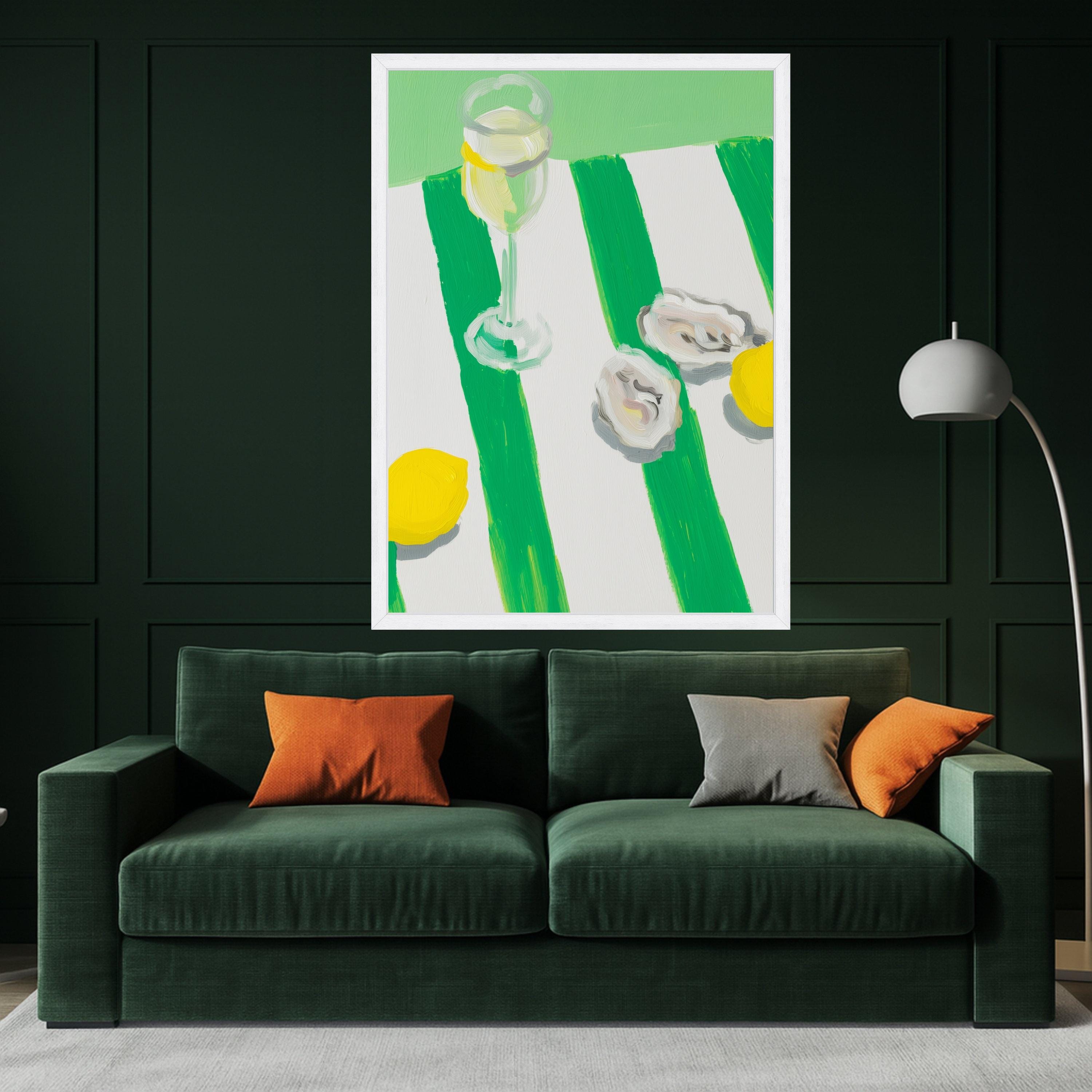 Fresh Oyster Shell Art Canvas, Lemon and Wine Glass Painting, Oyster Print Wall Art, Coastal Oyster Decor, Oyster Shell Wall Art Canvas