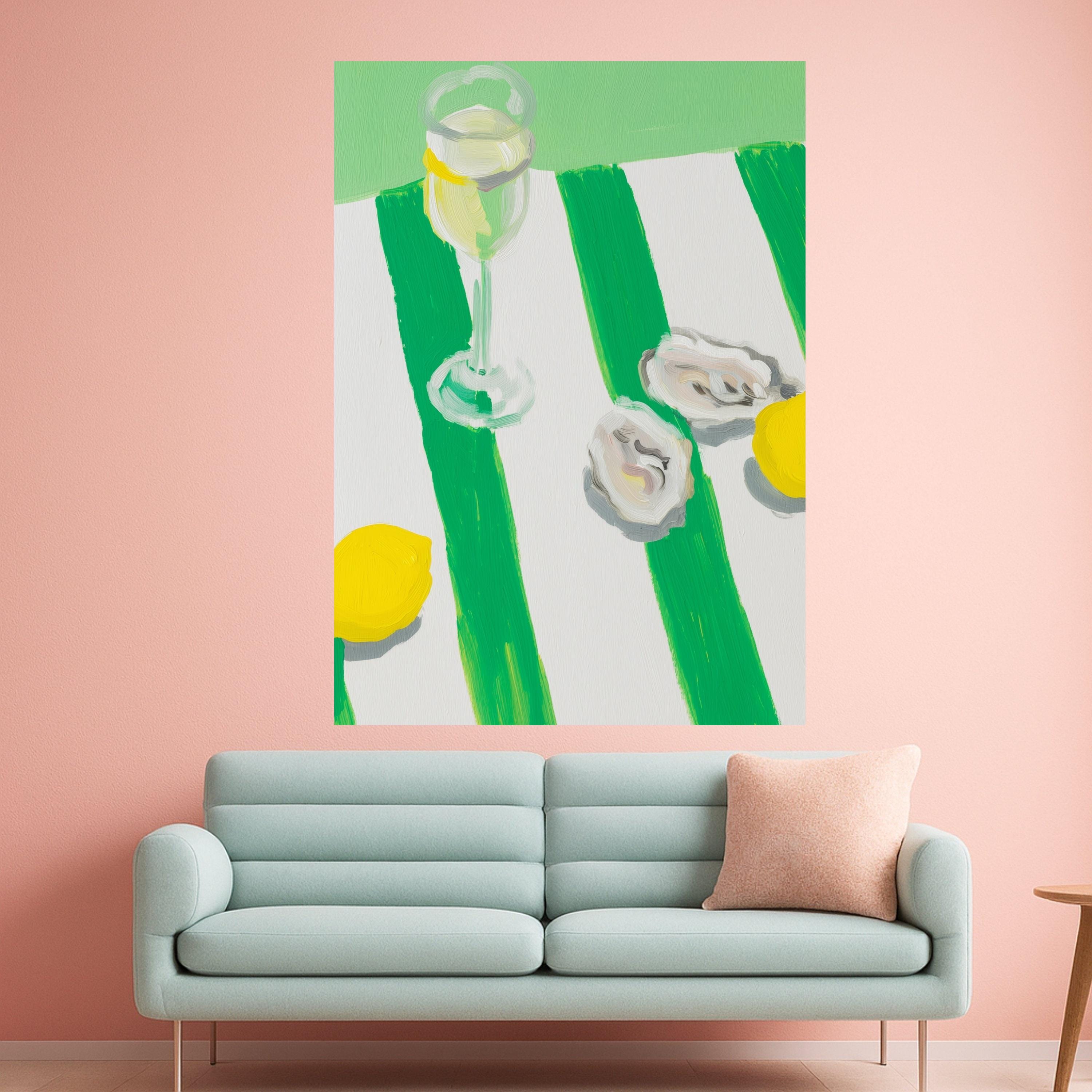 Fresh Oyster Shell Art Canvas, Lemon and Wine Glass Painting, Oyster Print Wall Art, Coastal Oyster Decor, Oyster Shell Wall Art Canvas