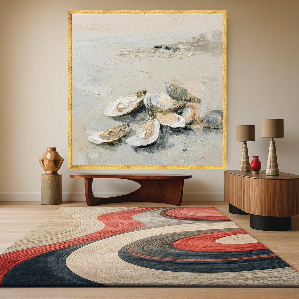 Coastal Oyster Art Canvas, Oyster Shell Art Wall Decor, Neutral Oyster Print, Oyster Shell Wall Art, Beach Inspired Canvas