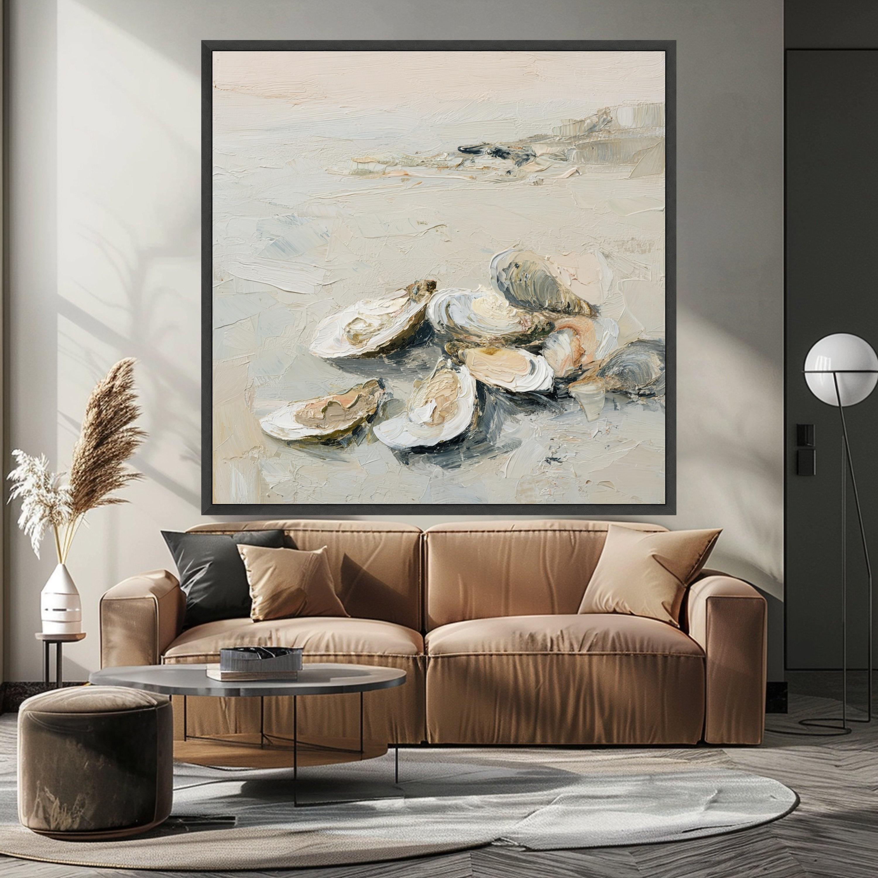Coastal Oyster Art Canvas, Oyster Shell Art Wall Decor, Neutral Oyster Print, Oyster Shell Wall Art, Beach Inspired Canvas