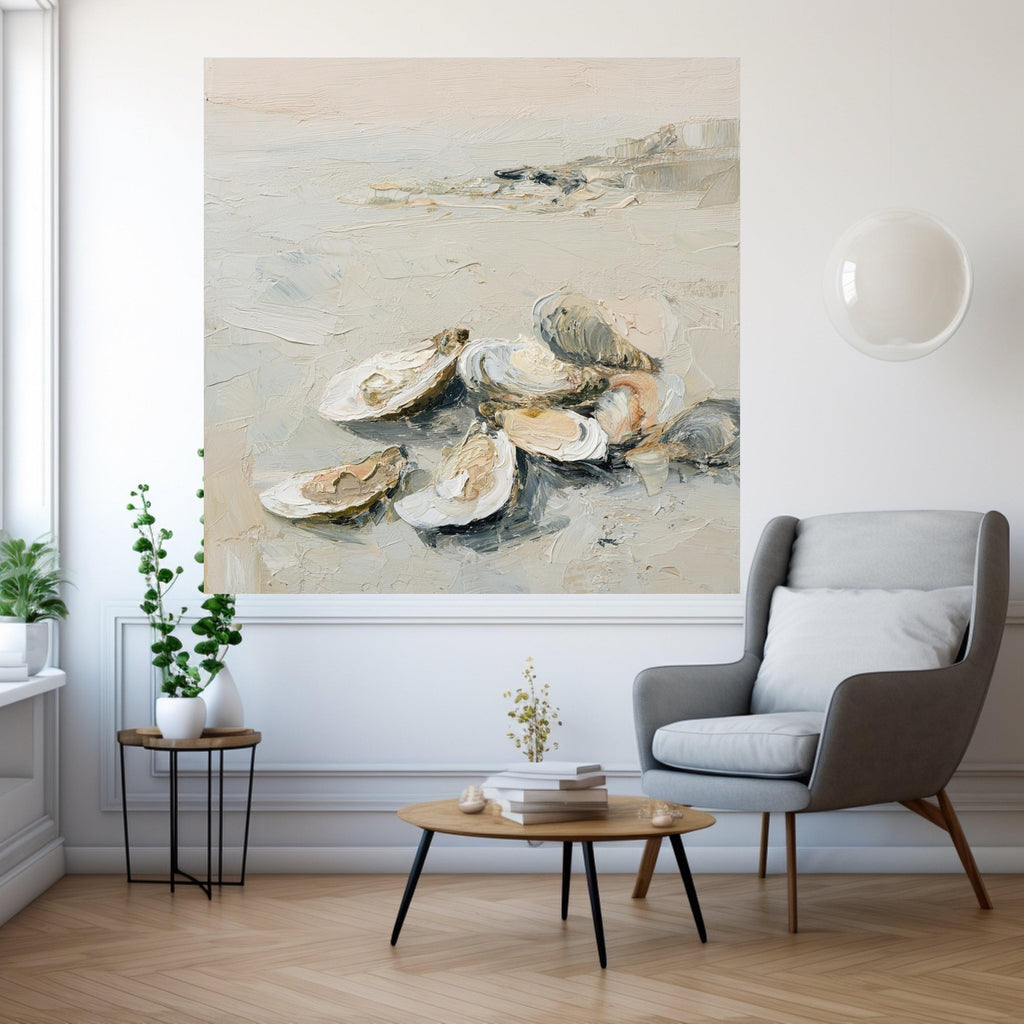 Coastal Oyster Art Canvas, Oyster Shell Art Wall Decor, Neutral Oyster Print, Oyster Shell Wall Art, Beach Inspired Canvas