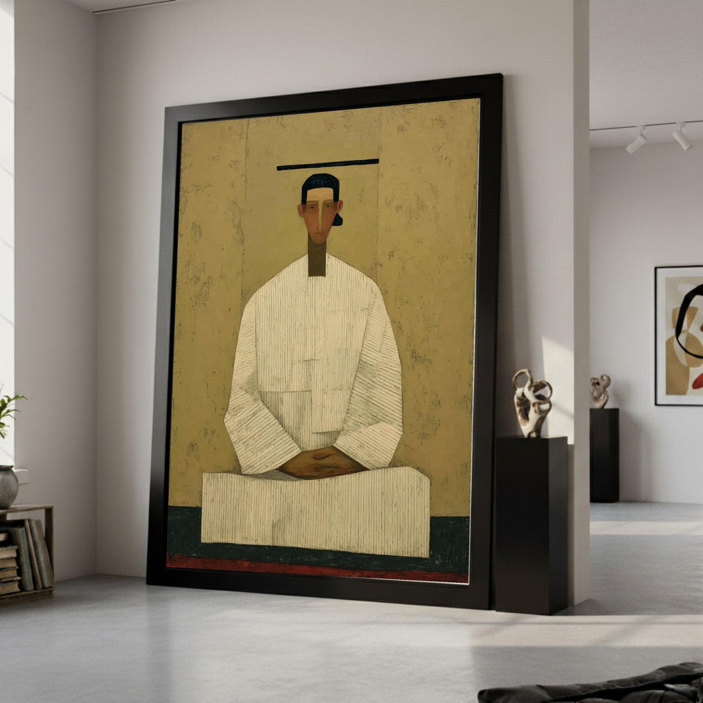 Minimalist Figure Canvas, Striped Outfit, Modern Wall Art, Abstract Figure Painting, Home Decor Canvas Ready To Hang,
