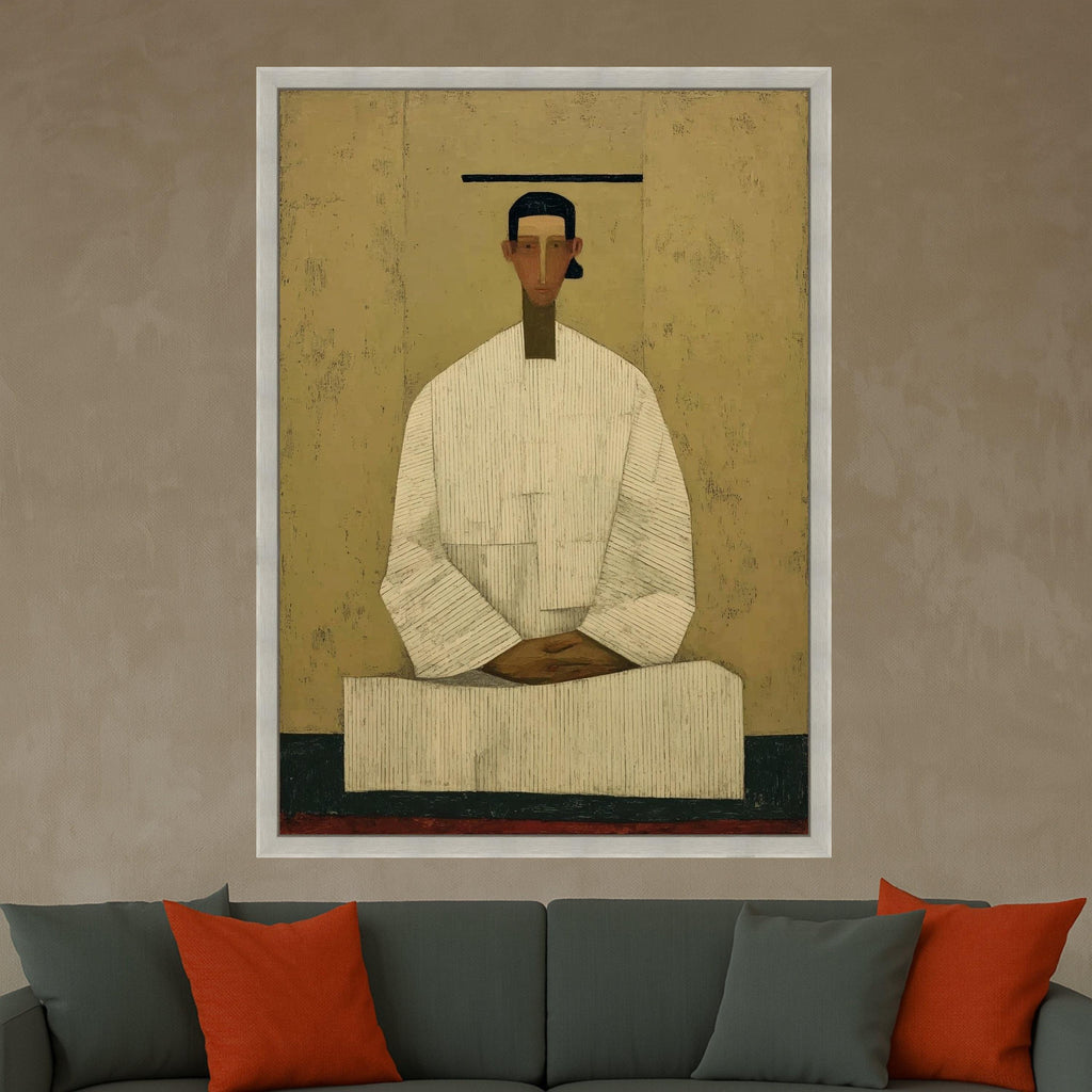 Minimalist Figure Canvas, Striped Outfit, Modern Wall Art, Abstract Figure Painting, Home Decor Canvas Ready To Hang,
