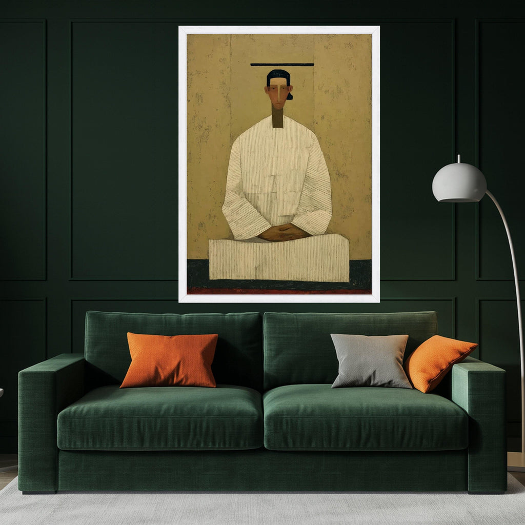 Minimalist Figure Canvas, Striped Outfit, Modern Wall Art, Abstract Figure Painting, Home Decor Canvas Ready To Hang,