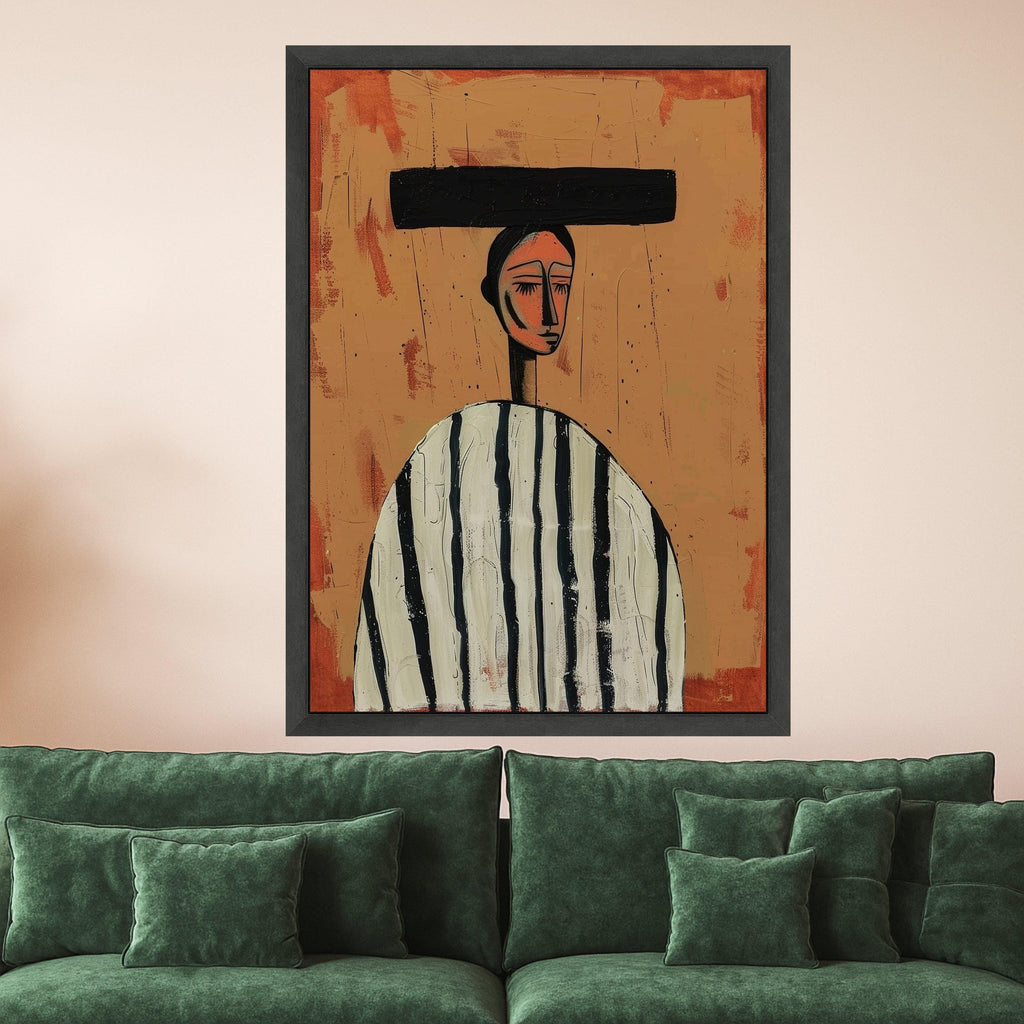 Minimalist Figure Canvas, Striped Outfit Wall Art, Abstract Human Form, Modern Art Decor Ready To Hang,
