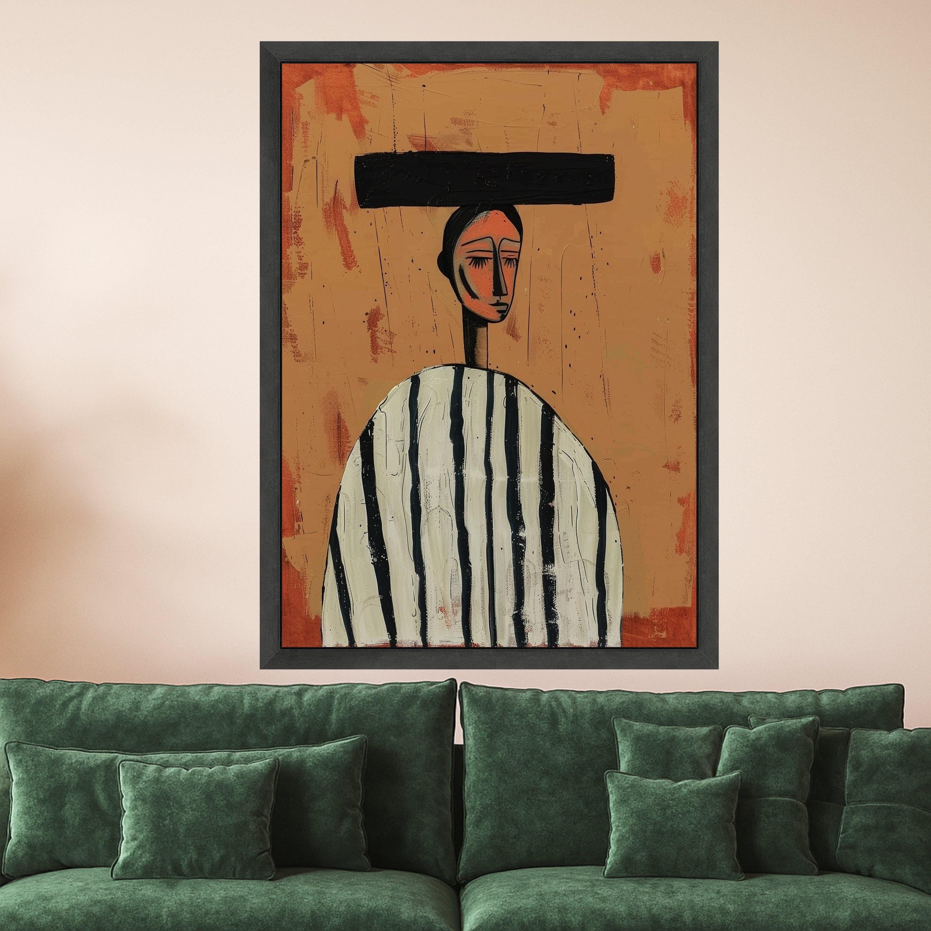 Minimalist Figure Canvas, Striped Outfit Wall Art, Abstract Human Form, Modern Art Decor Ready To Hang,