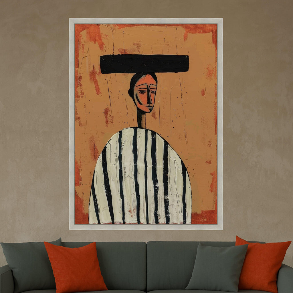 Minimalist Figure Canvas, Striped Outfit Wall Art, Abstract Human Form, Modern Art Decor Ready To Hang,