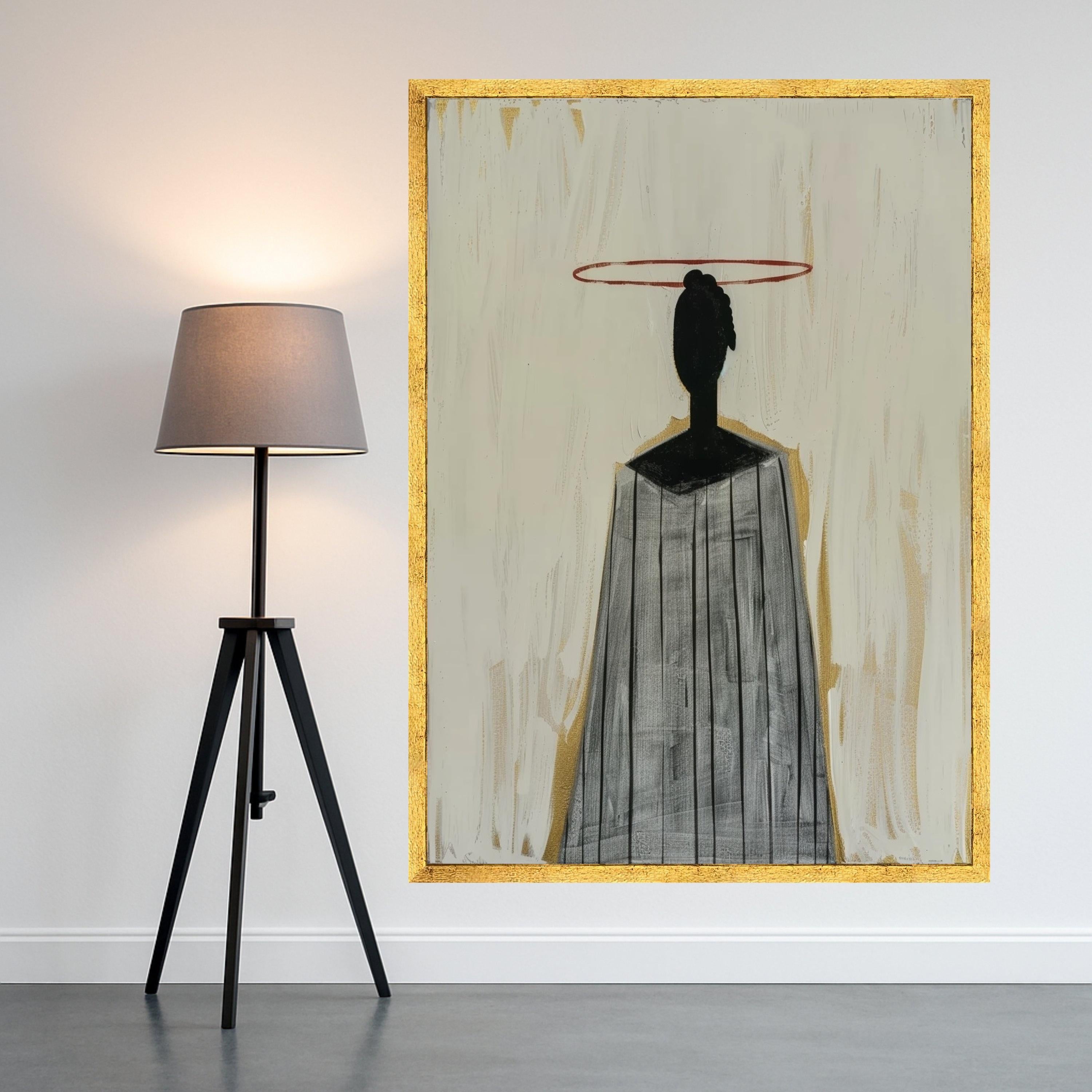 Minimalist Figure Canvas, Striped Outfit Wall Art, Modern Abstract Canvas, Large Size Decoration Ready To Hang,