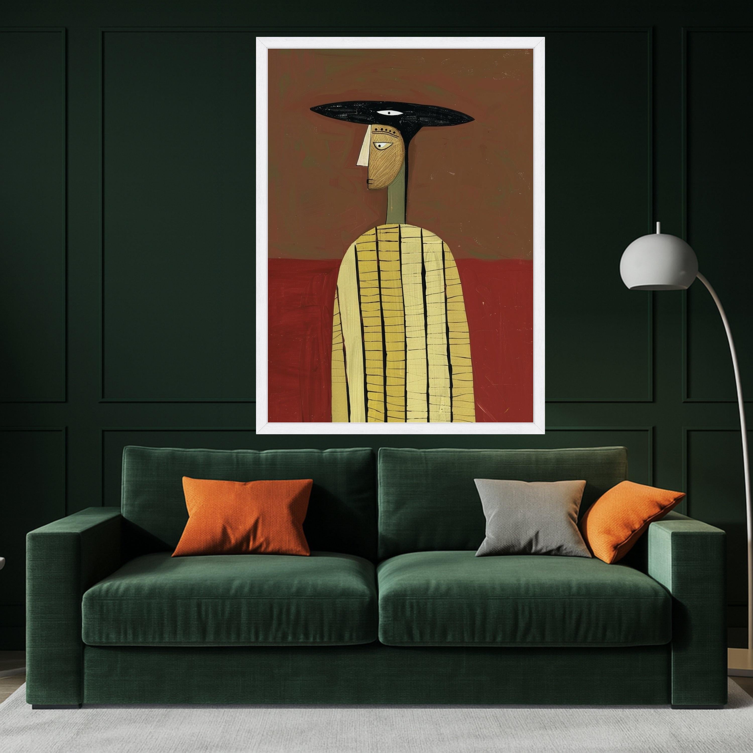 Minimalist Figure Canvas, Striped Outfit Art, Modern Abstract Wall Decor, Geometric Portrait Canvas, Home Decoration Ready To Hang,