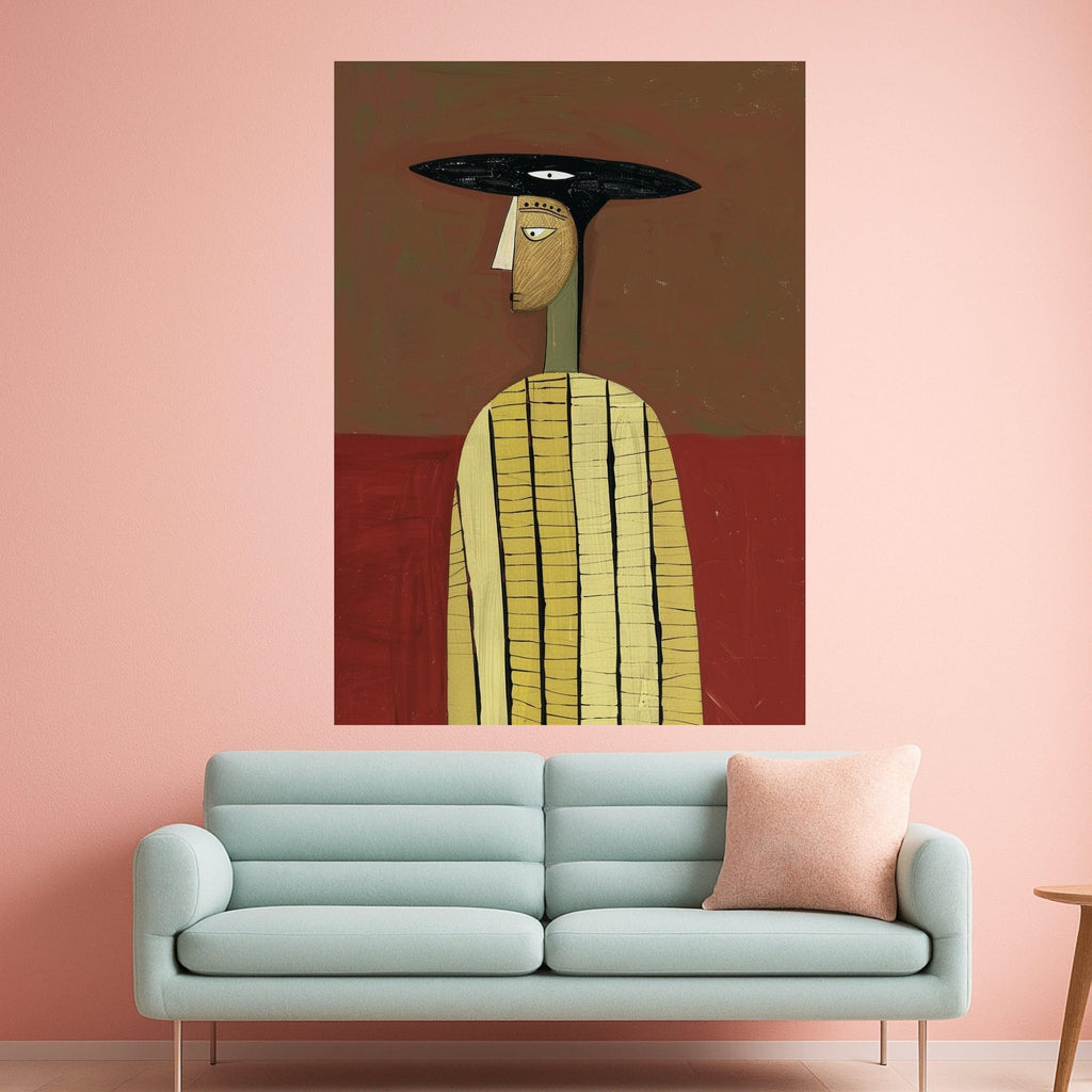 Minimalist Figure Canvas, Striped Outfit Art, Modern Abstract Wall Decor, Geometric Portrait Canvas, Home Decoration Ready To Hang,