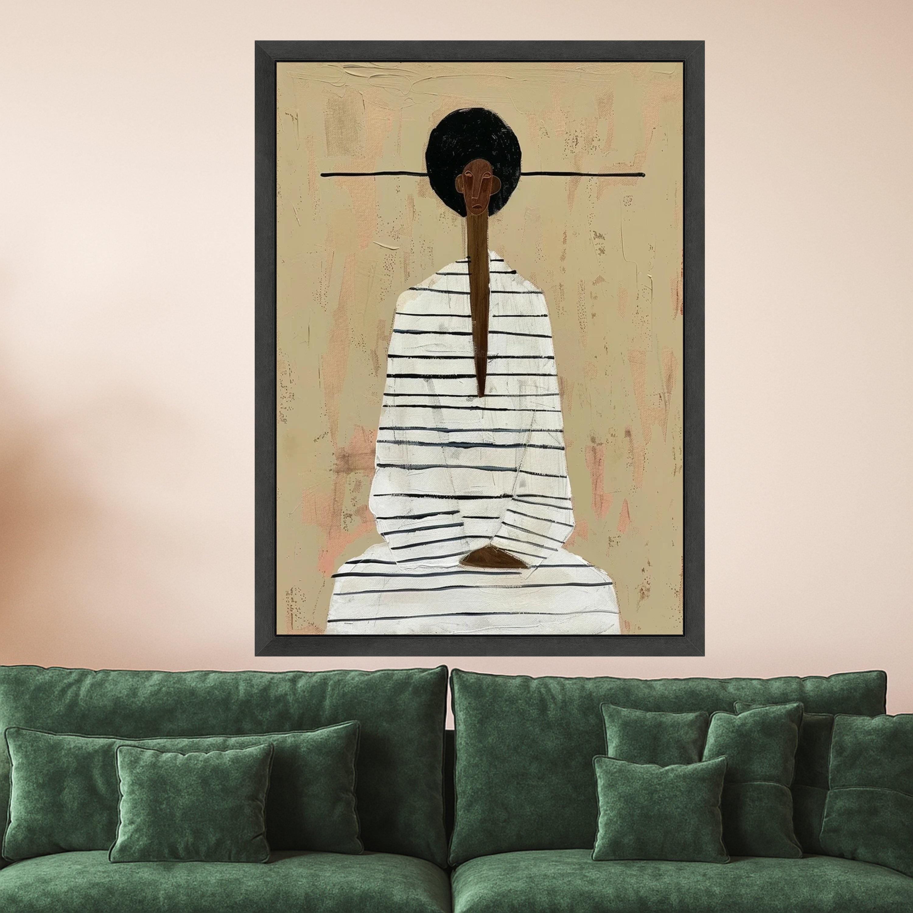 Minimalist Figure Canvas, Striped Outfit Art, Modern Abstract Wall Art, Neutral Tone Decoration Ready To Hang,