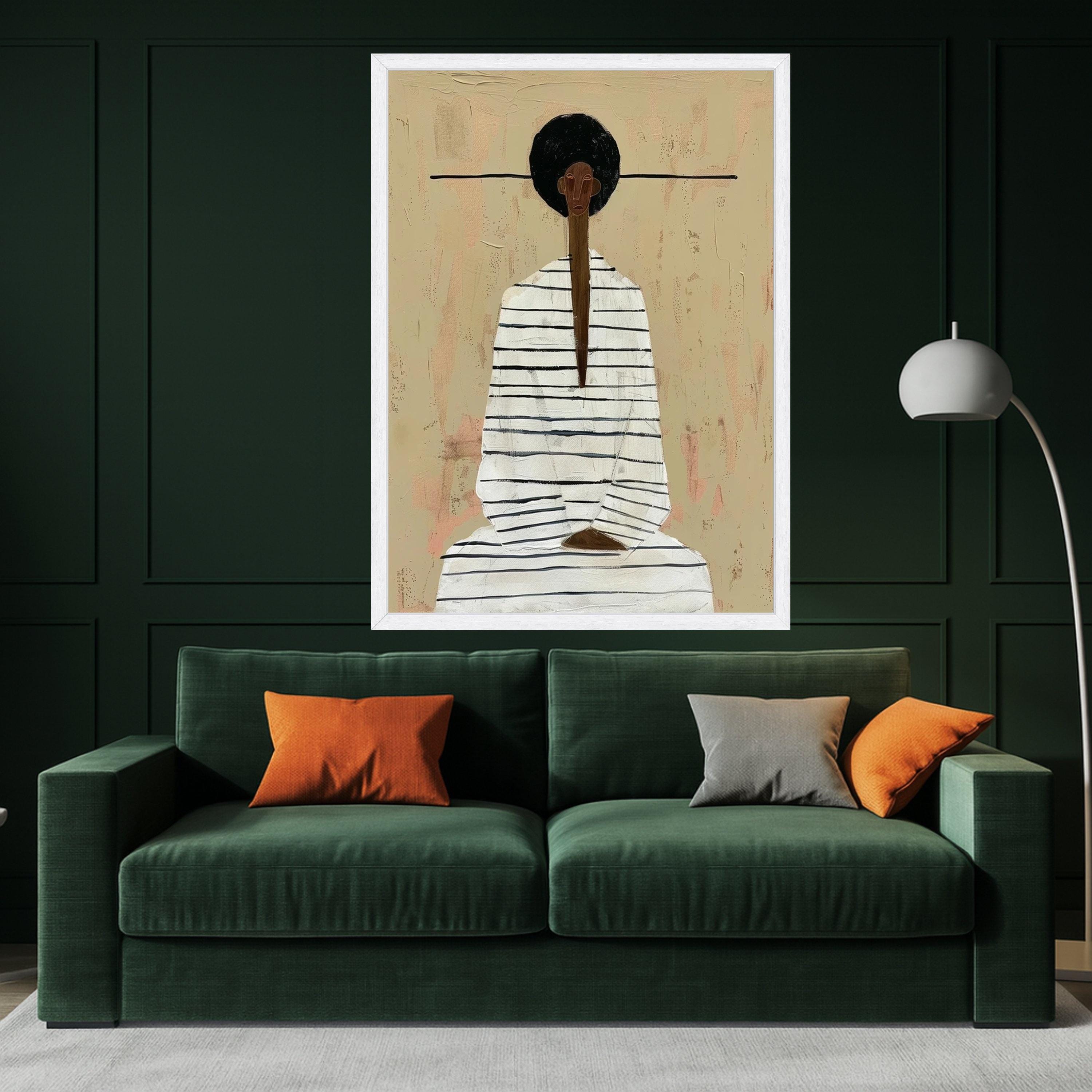 Minimalist Figure Canvas, Striped Outfit Art, Modern Abstract Wall Art, Neutral Tone Decoration Ready To Hang,