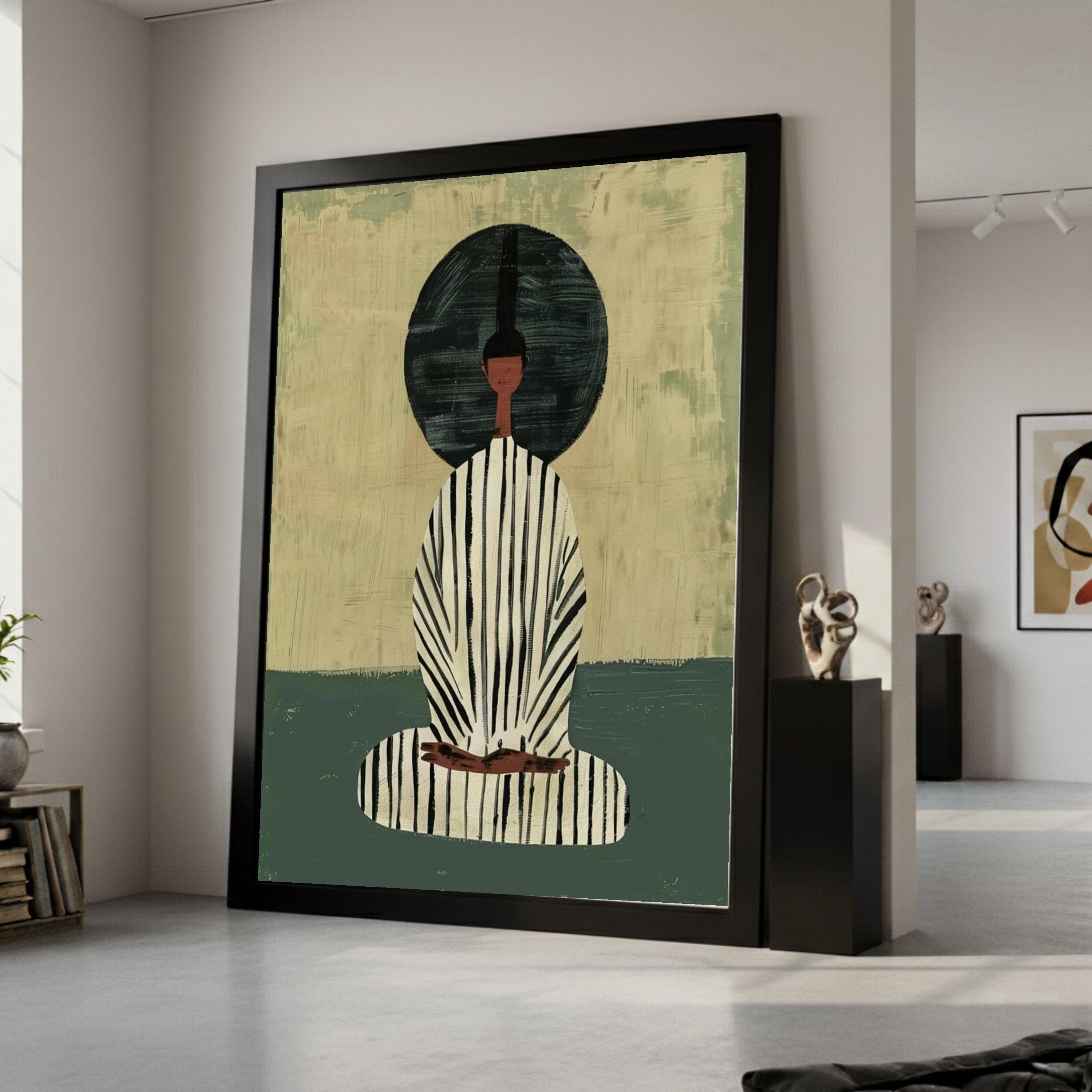 Minimalist Figure Canvas, Striped Outfit Art, Contemporary Wall Decor, Abstract Modern Canvas Ready To Hang,