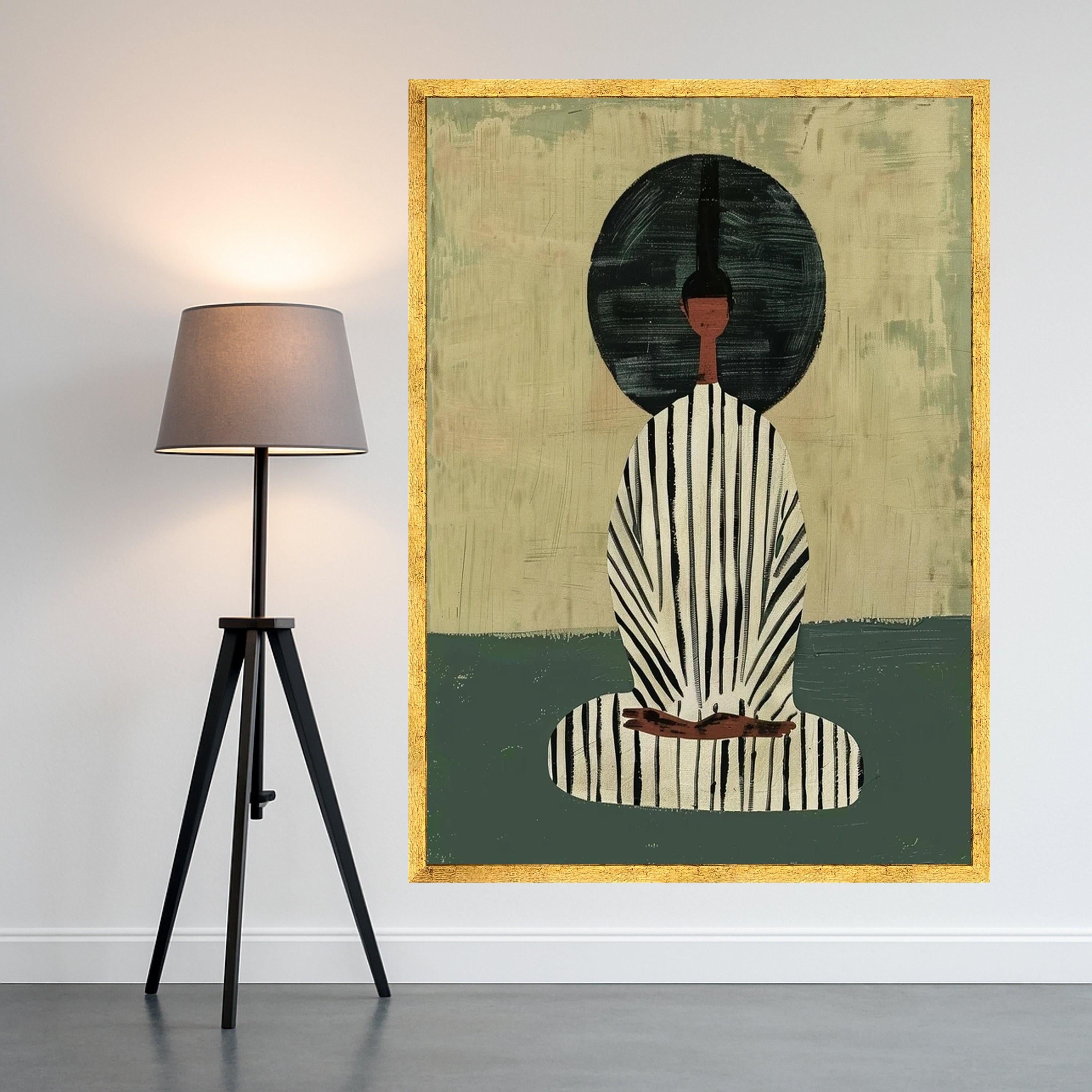 Minimalist Figure Canvas, Striped Outfit Art, Contemporary Wall Decor, Abstract Modern Canvas Ready To Hang,