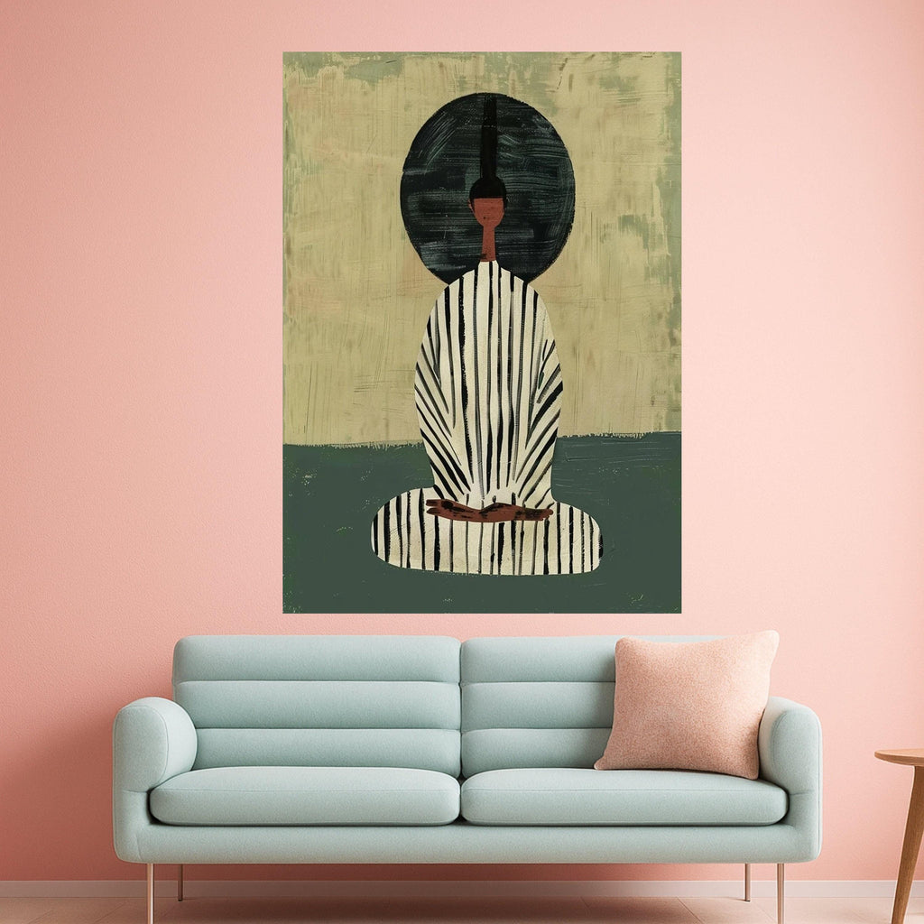 Minimalist Figure Canvas, Striped Outfit Art, Contemporary Wall Decor, Abstract Modern Canvas Ready To Hang,