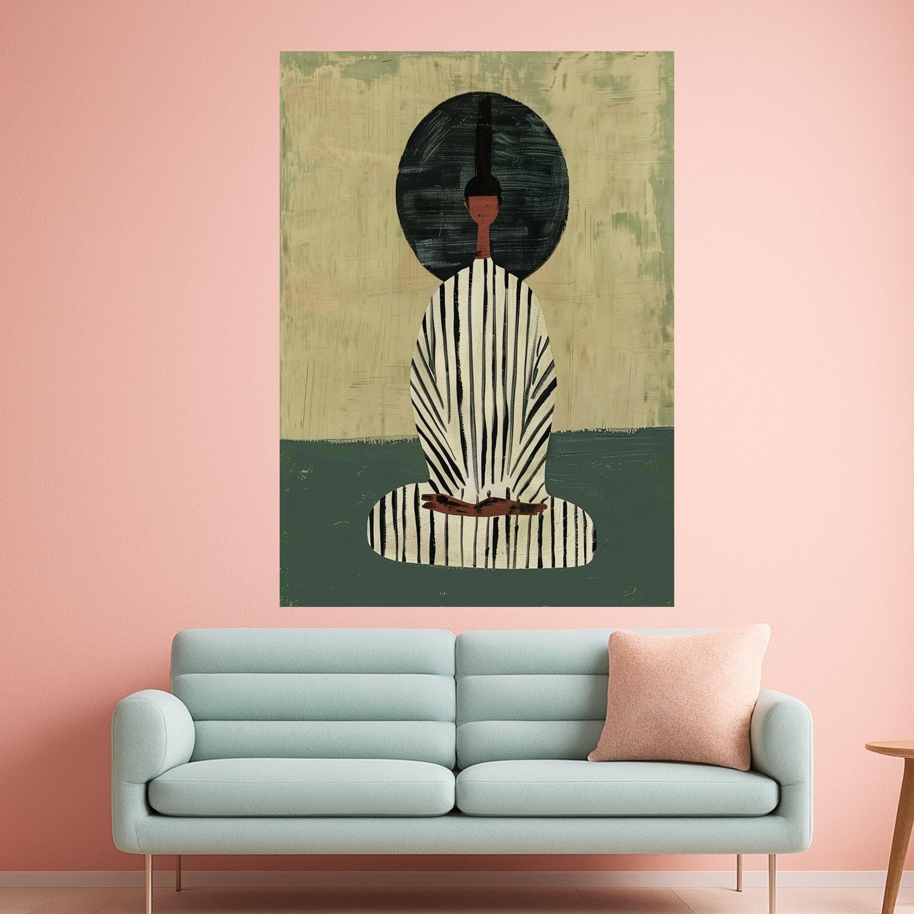 Minimalist Figure Canvas, Striped Outfit Art, Contemporary Wall Decor, Abstract Modern Canvas Ready To Hang,