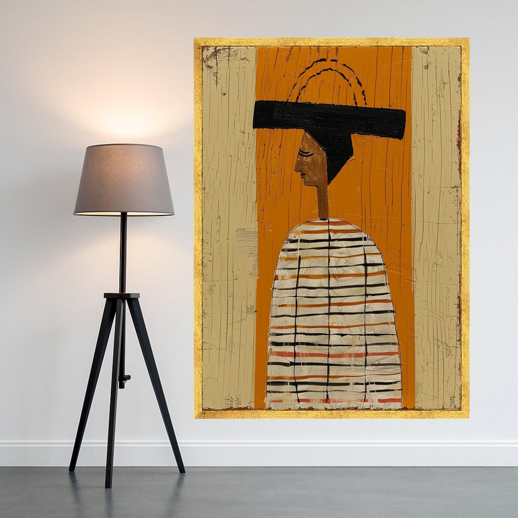 Minimalist Figure Canvas, Striped Outfit Wall Art, Modern Abstract Canvas, Large Decorative Art Ready To Hang,