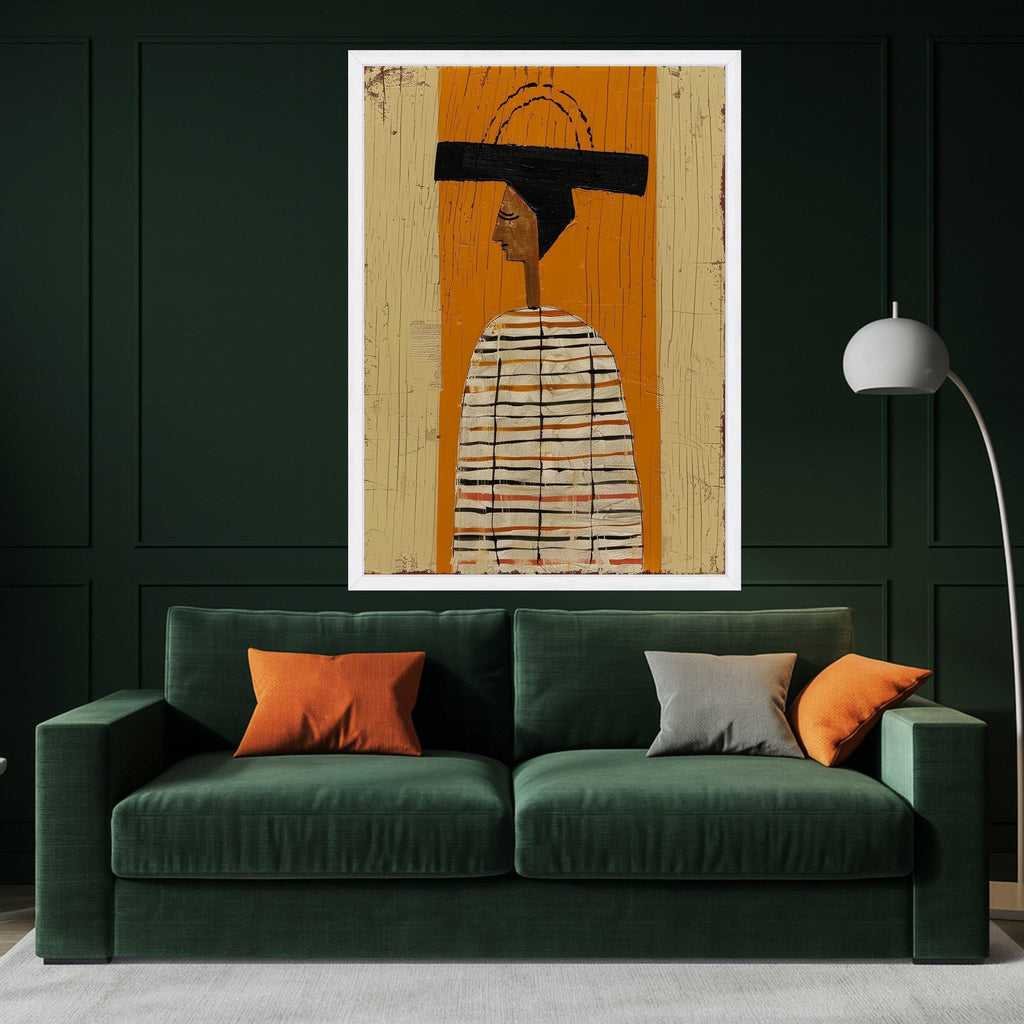 Minimalist Figure Canvas, Striped Outfit Wall Art, Modern Abstract Canvas, Large Decorative Art Ready To Hang,