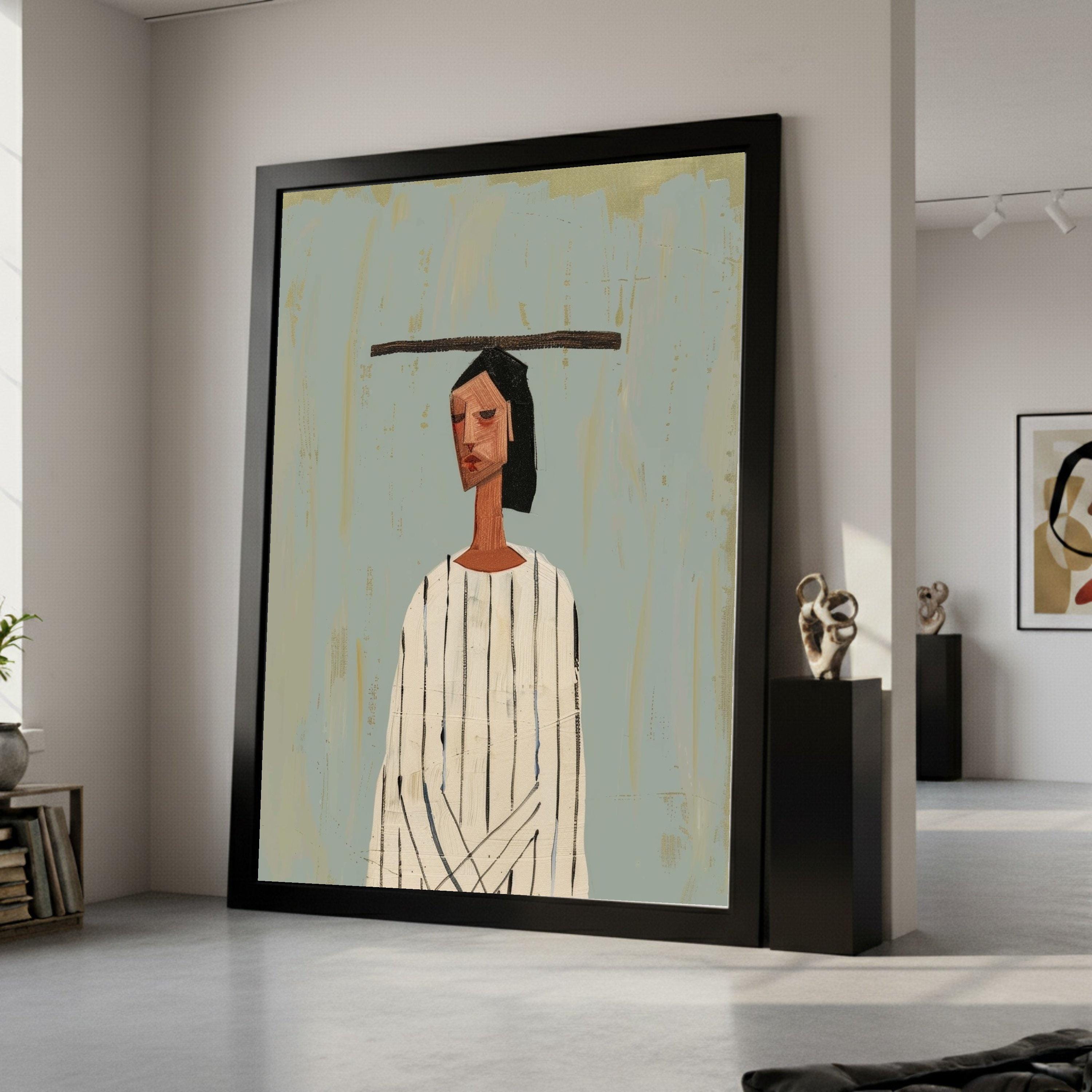Minimalist Figure Canvas Art, Striped Outfit Wall Decor, Modern Abstract Painting, Artistic Home Decoration Ready To Hang,