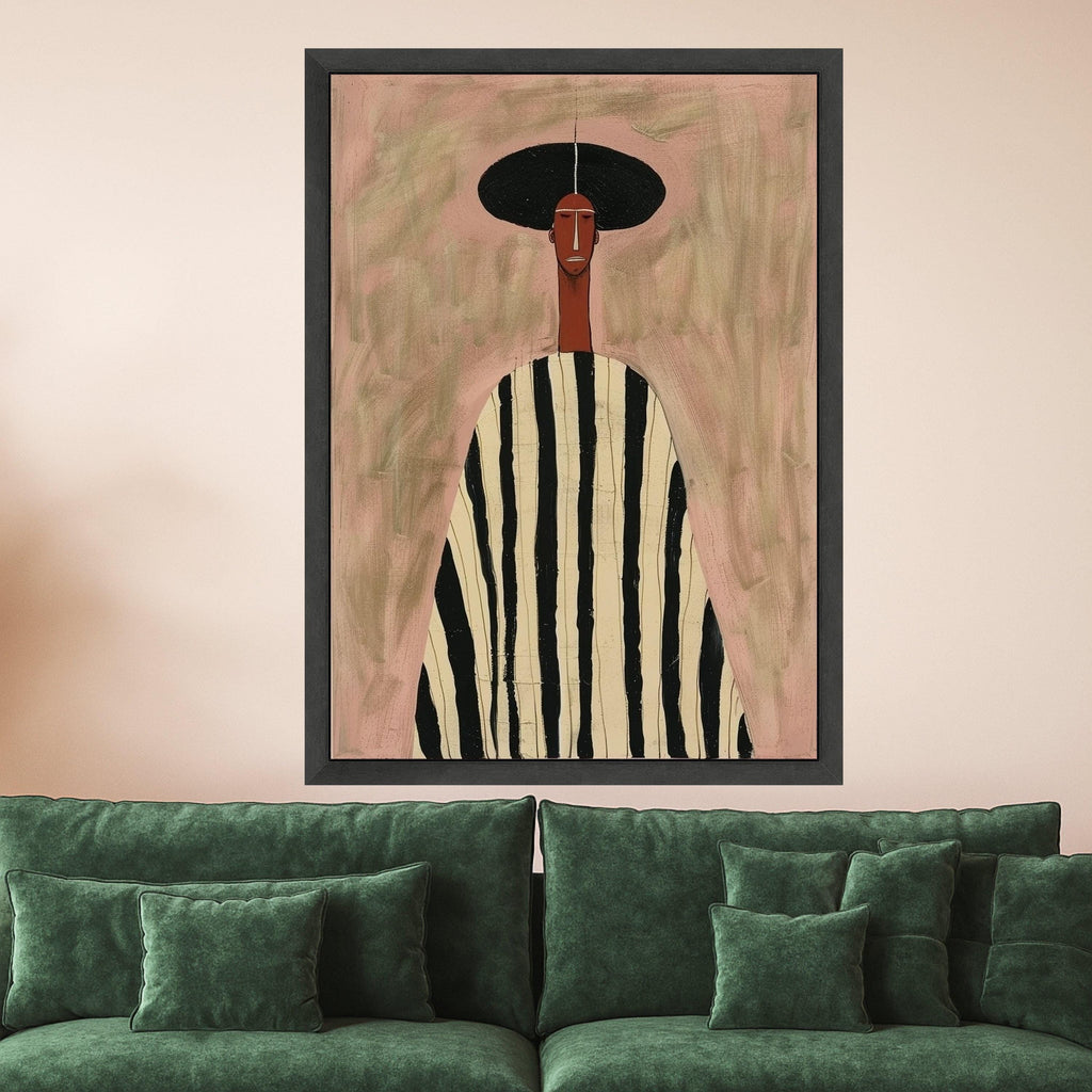 Minimalist Figure Canvas, Striped Outfit Art, Modern Wall Decoration, Abstract Portrait Canvas Ready To Hang,