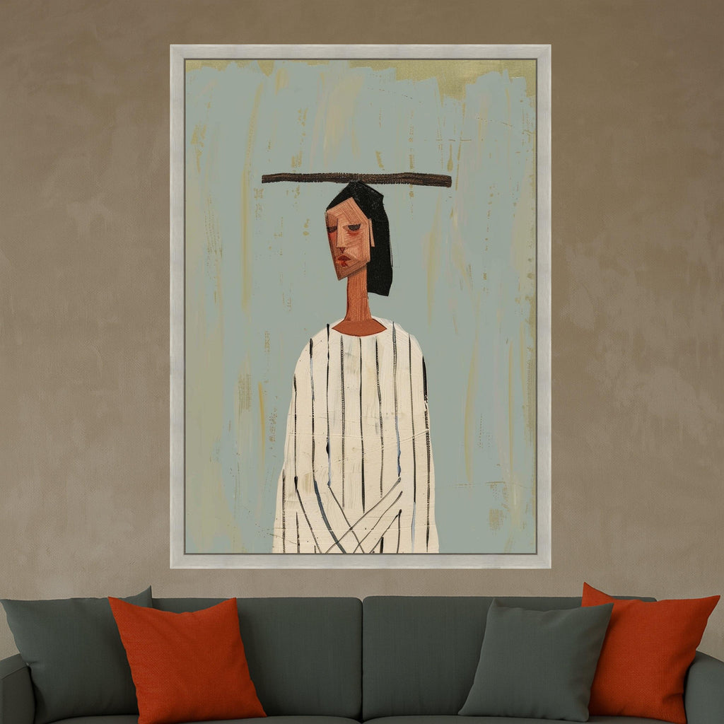 Minimalist Figure Canvas Art, Striped Outfit Wall Decor, Modern Abstract Painting, Artistic Home Decoration Ready To Hang,