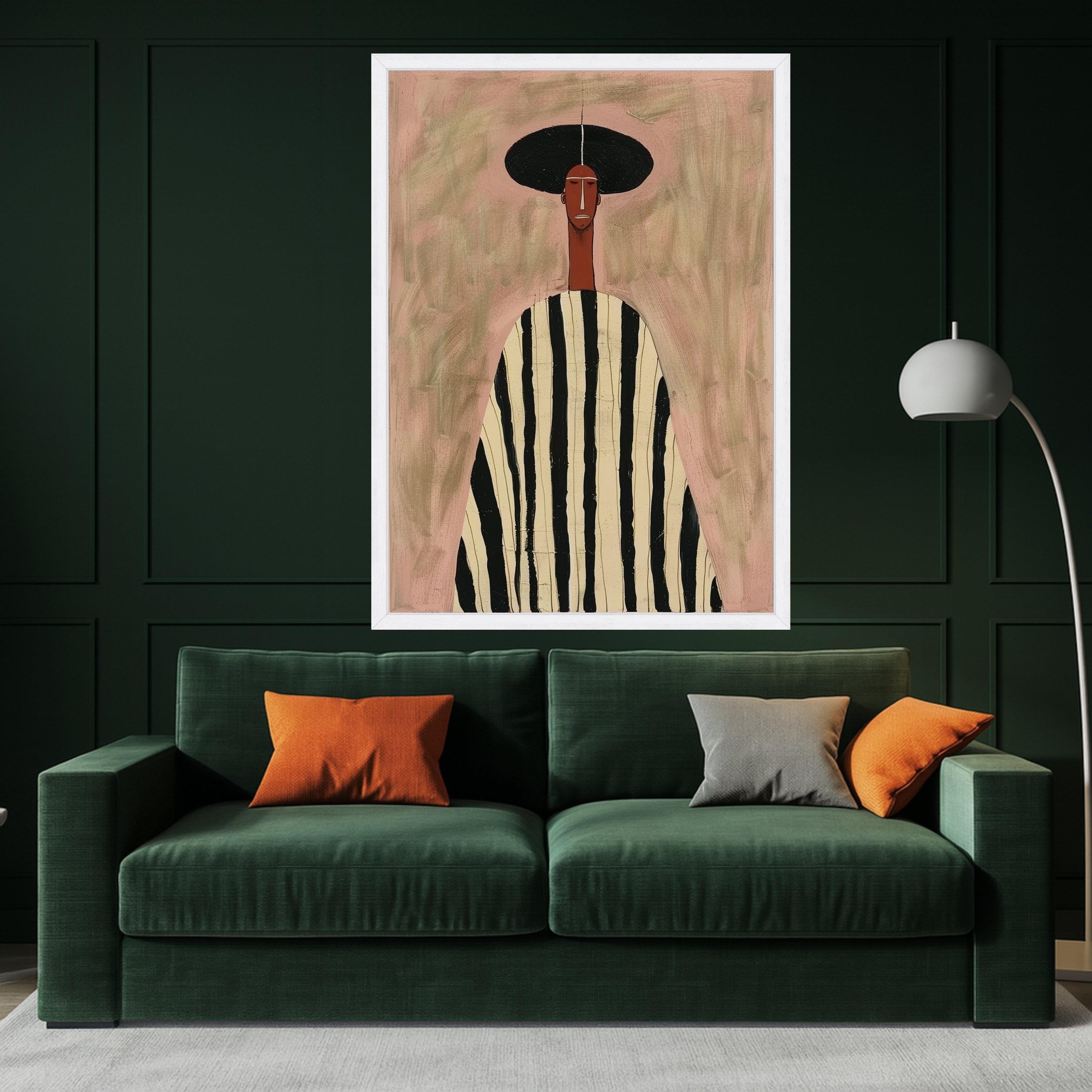Minimalist Figure Canvas, Striped Outfit Art, Modern Wall Decoration, Abstract Portrait Canvas Ready To Hang,