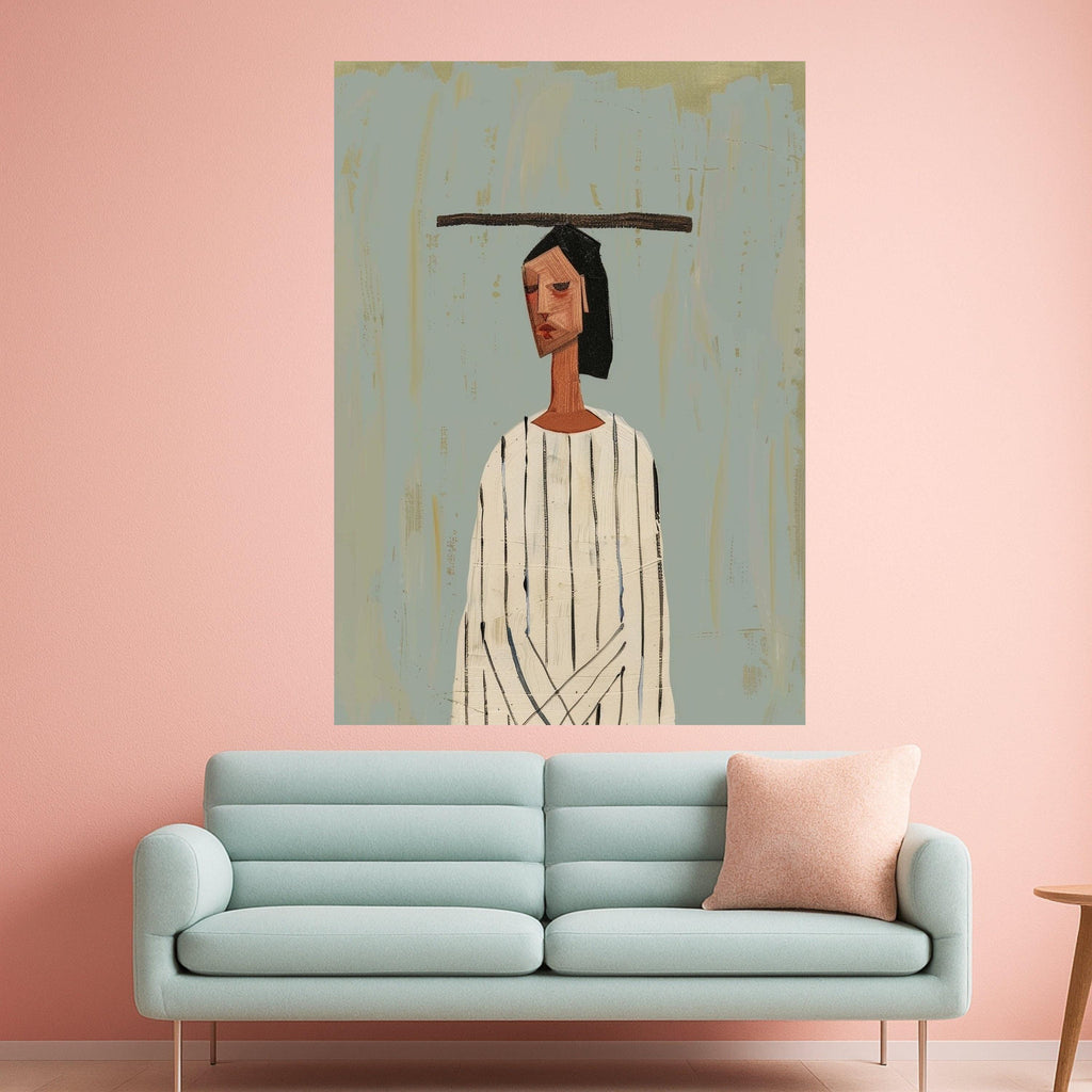 Minimalist Figure Canvas Art, Striped Outfit Wall Decor, Modern Abstract Painting, Artistic Home Decoration Ready To Hang,