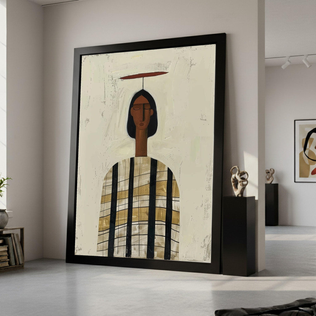 Minimalist Figure Canvas, Striped Outfit Art, Modern Abstract Wall Art, Home Decor Canvas Ready To Hang,