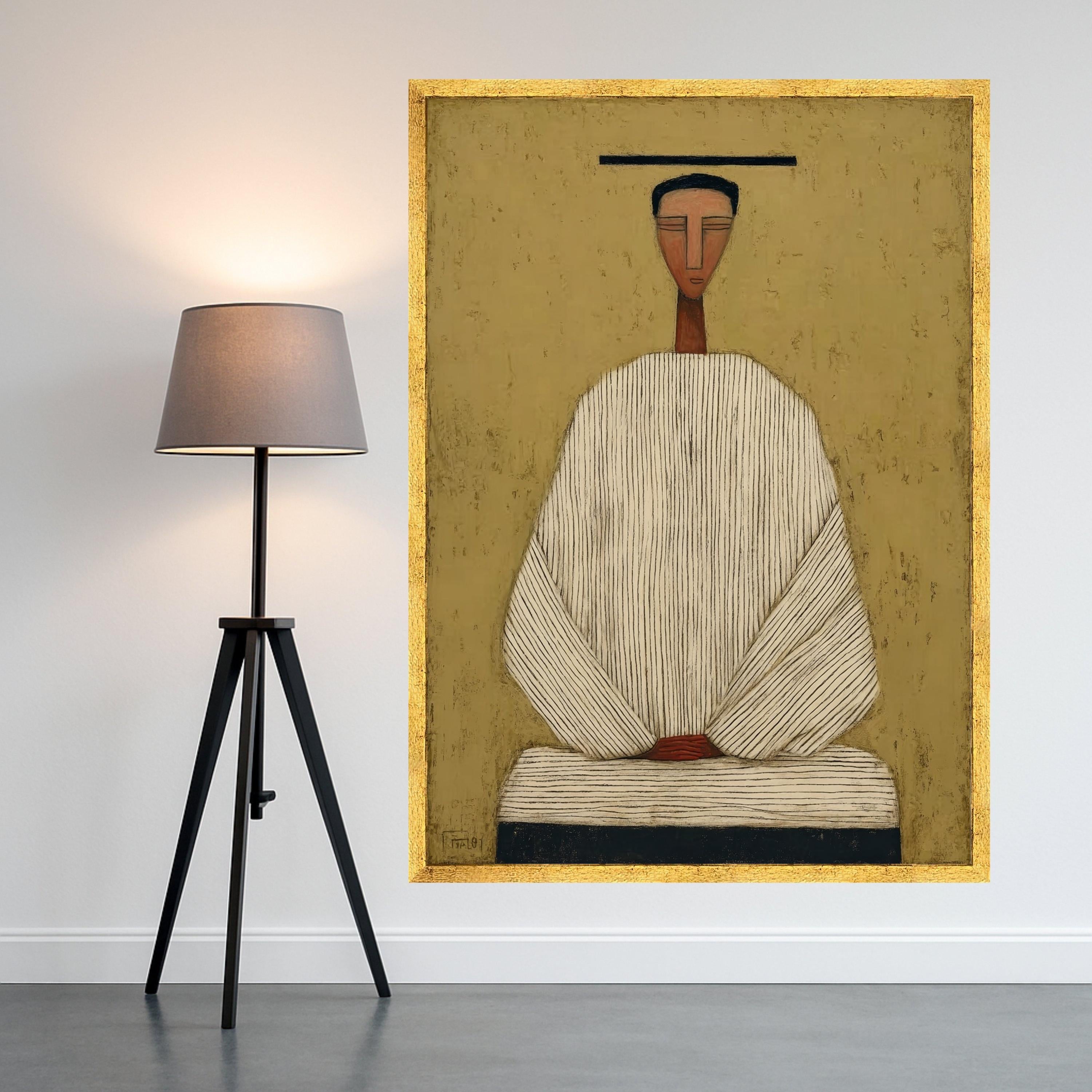 Minimalist Figure Canvas, Striped Outfit Art, Abstract Wall Decor, Modern Home Wall Art Ready To Hang,