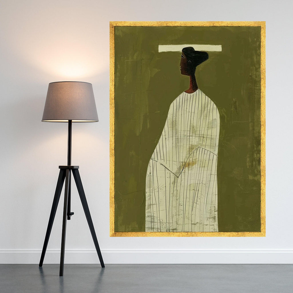 Minimalist Figure Canvas, Striped Outfit Wall Art, Modern Abstract Canvas, Large Size Home Decor Ready To Hang,