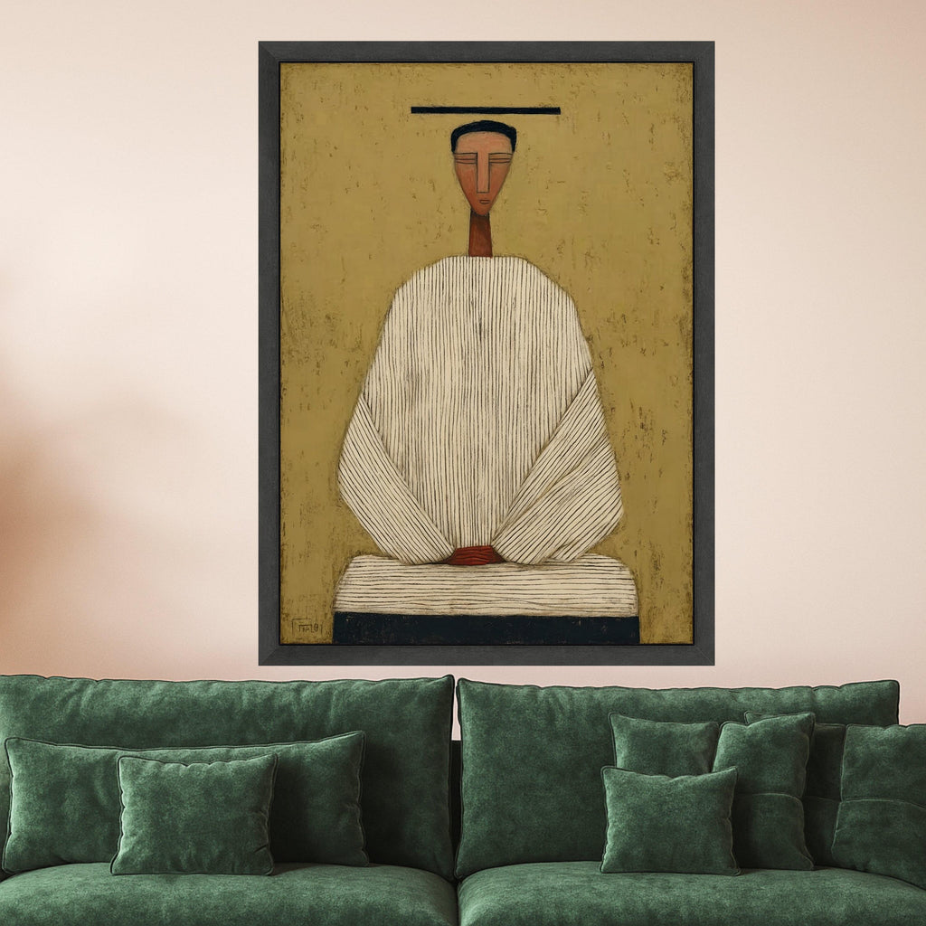 Minimalist Figure Canvas, Striped Outfit Art, Abstract Wall Decor, Modern Home Wall Art Ready To Hang,