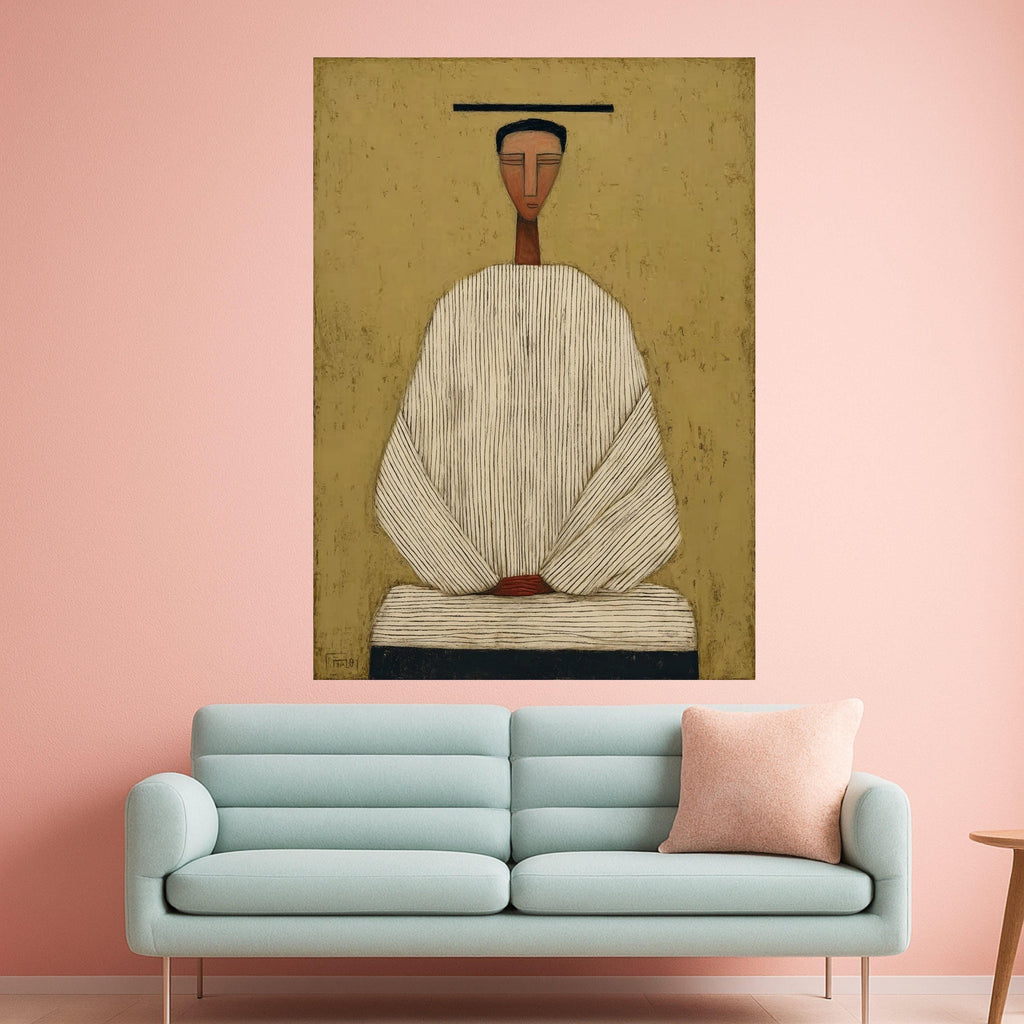 Minimalist Figure Canvas, Striped Outfit Art, Abstract Wall Decor, Modern Home Wall Art Ready To Hang,