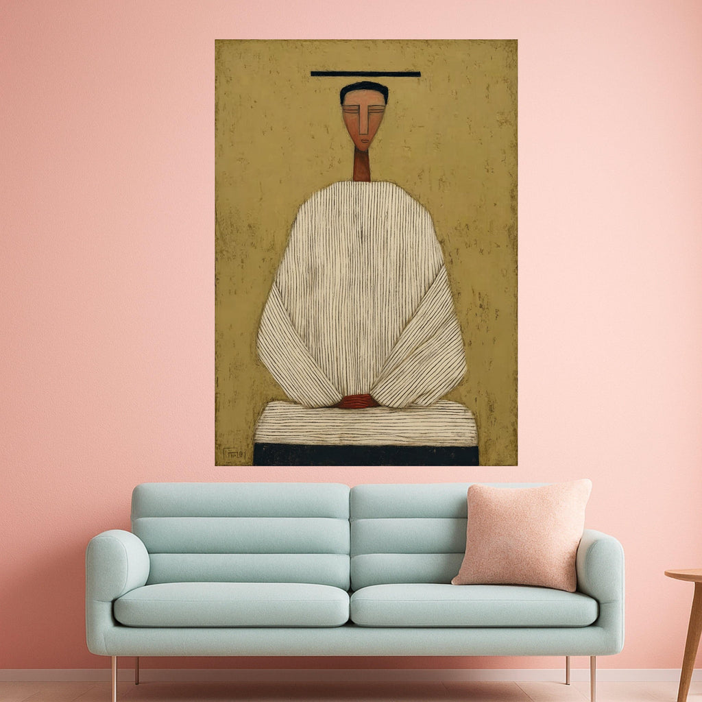 Minimalist Figure Canvas, Striped Outfit Art, Abstract Wall Decor, Modern Home Wall Art Ready To Hang,