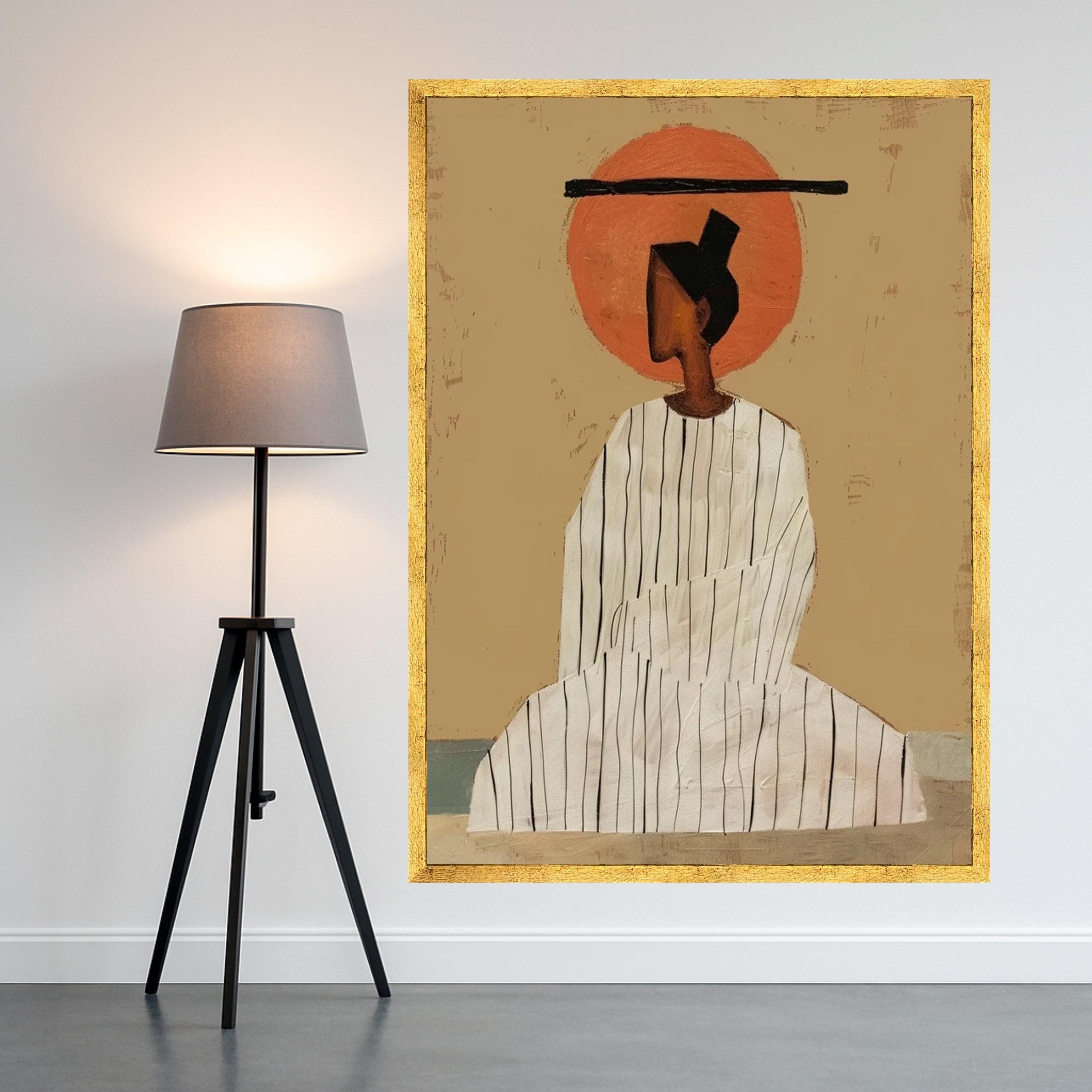 Minimalist Figure Canvas, Striped Outfit Wall Art, Modern Abstract Decoration Ready To Hang,
