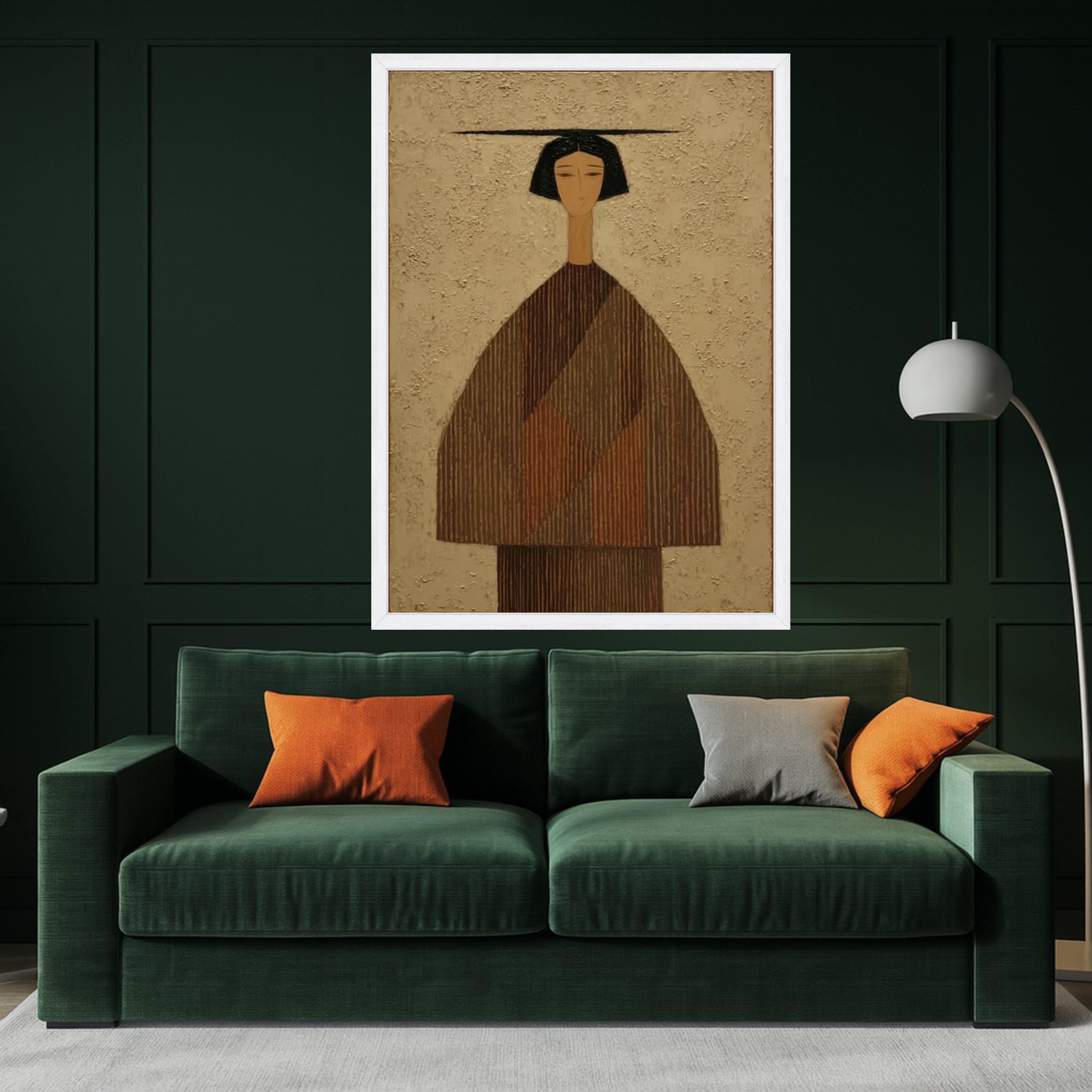 Minimalist Figure Canvas, Striped Outfit Art, Modern Abstract Wall Decor, Neutral Tones, Large Canvas Painting Ready To Hang,