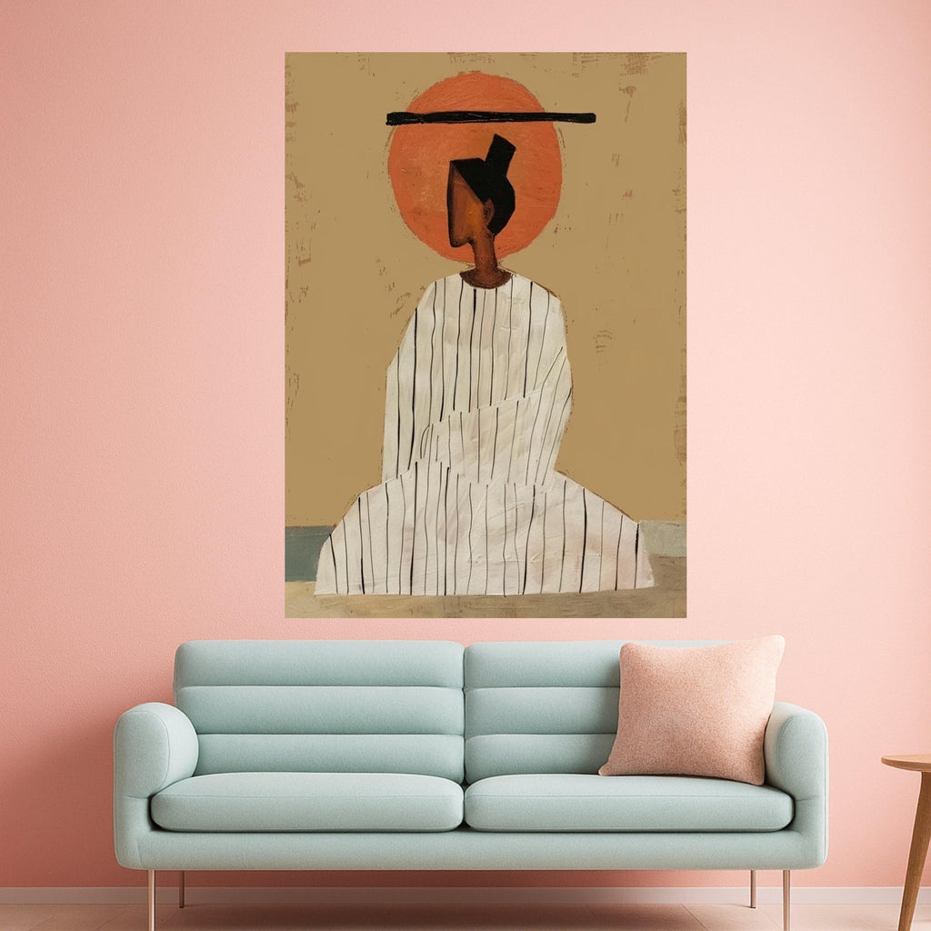 Minimalist Figure Canvas, Striped Outfit Wall Art, Modern Abstract Decoration Ready To Hang,