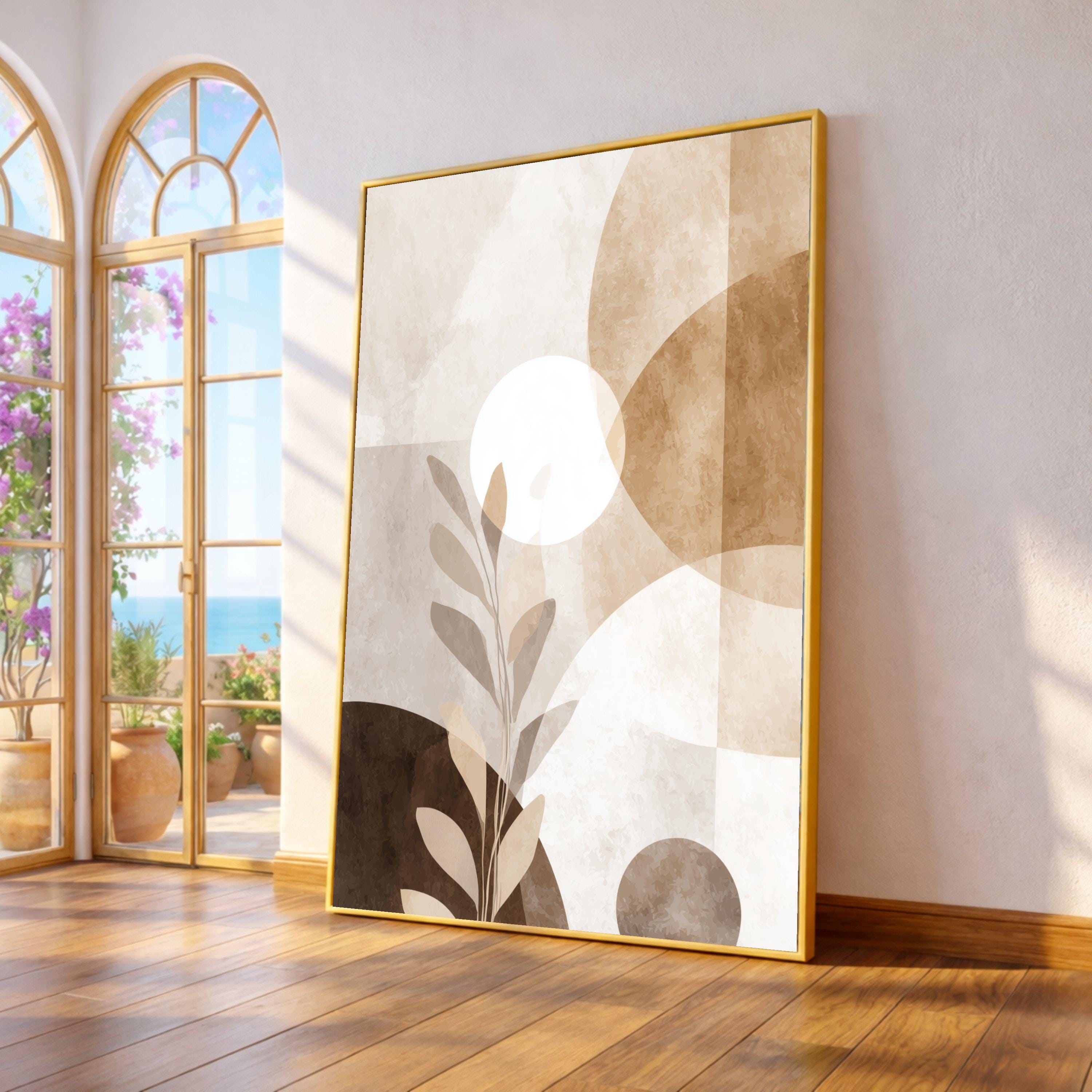 Beige Abstract Botanical Canvas, Modern Minimalist Wall Art, Neutral Tones Canvas, Geometric Shapes Decoration, Contemporary Nature Print