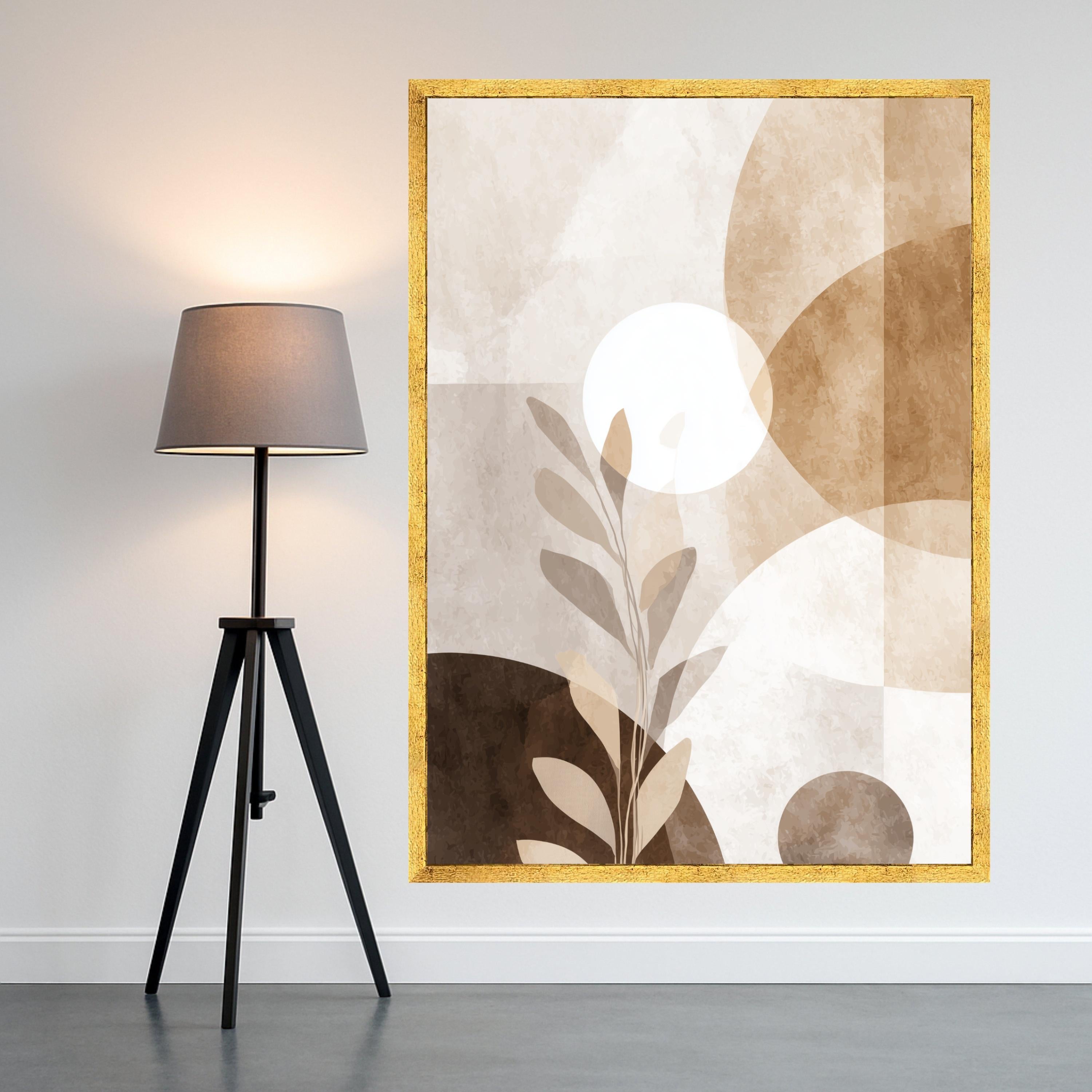 Beige Abstract Botanical Canvas, Modern Minimalist Wall Art, Neutral Tones Canvas, Geometric Shapes Decoration, Contemporary Nature Print