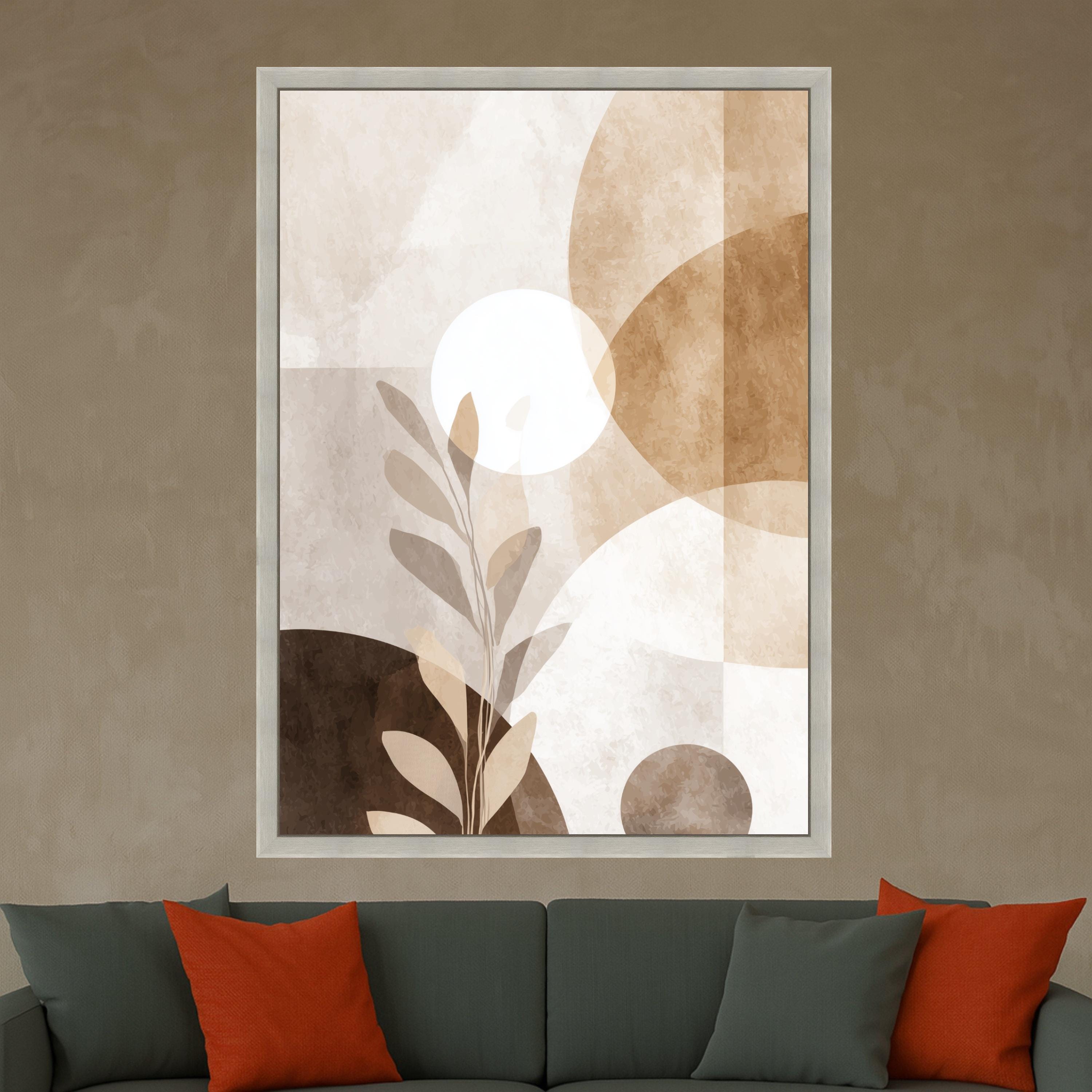 Beige Abstract Botanical Canvas, Modern Minimalist Wall Art, Neutral Tones Canvas, Geometric Shapes Decoration, Contemporary Nature Print