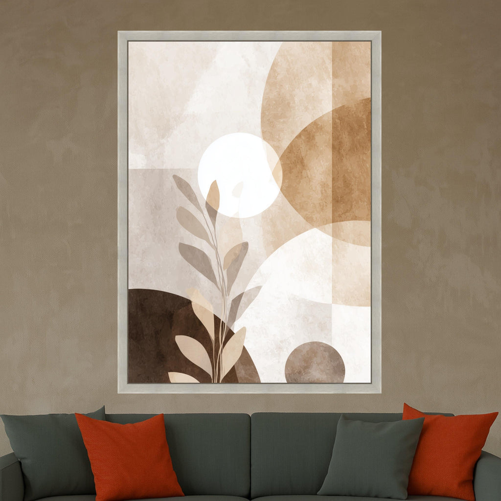 Beige Abstract Botanical Canvas, Modern Minimalist Wall Art, Neutral Tones Canvas, Geometric Shapes Decoration, Contemporary Nature Print